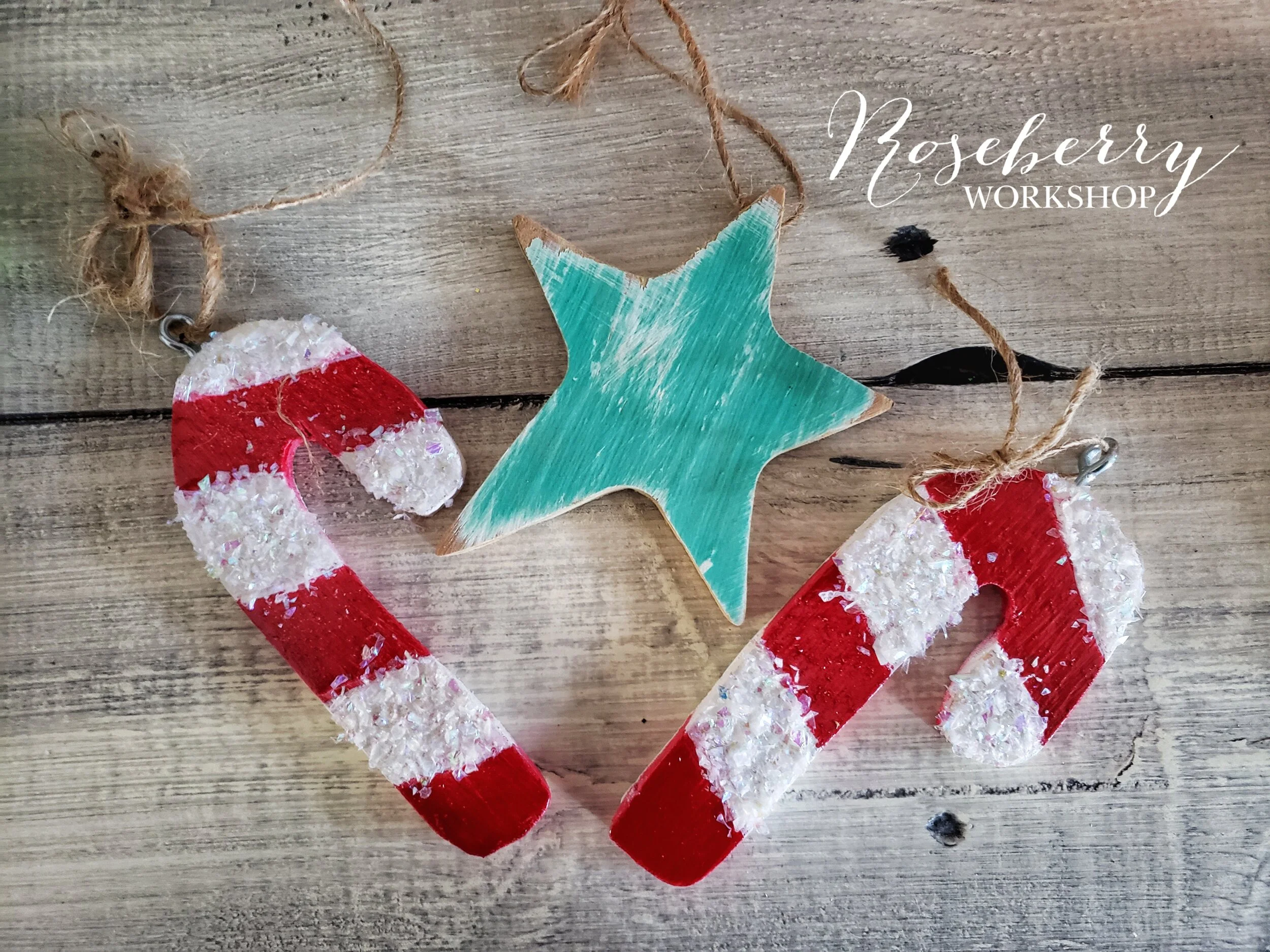 Candy Cane + Star Ornaments 3 pc. Set