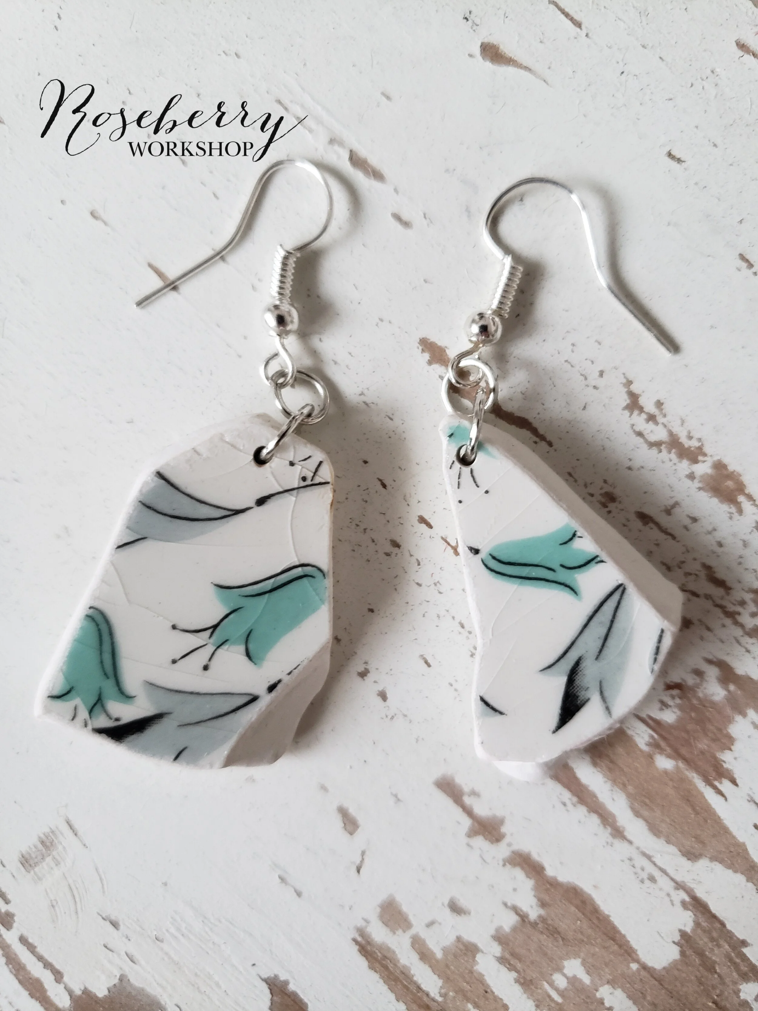 "Little Blue Flowers" China Dish Earrings