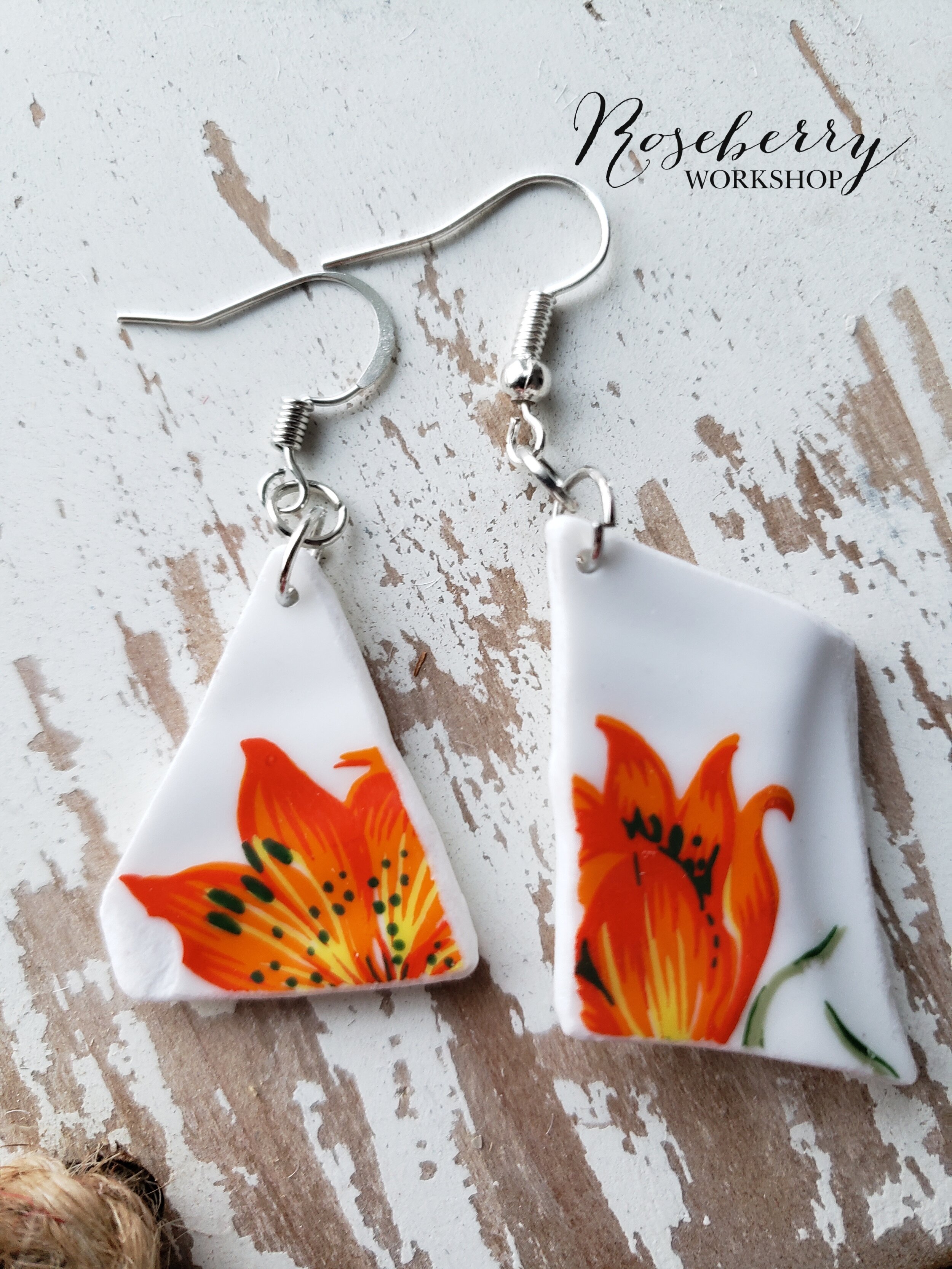 "Tiger Lily" China Dish Earrings