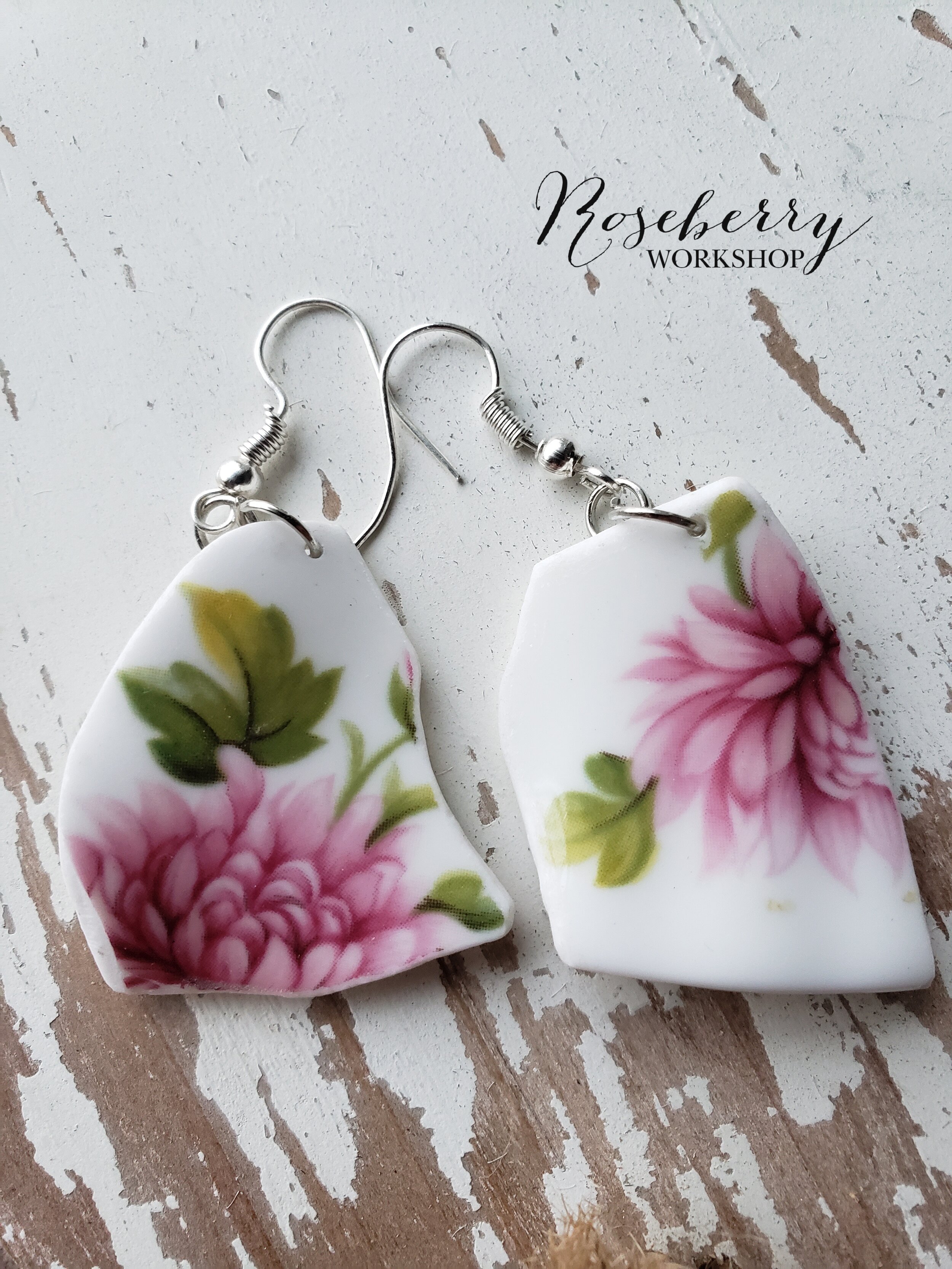 "Pink Chrysanthemum" China Dish Earrings