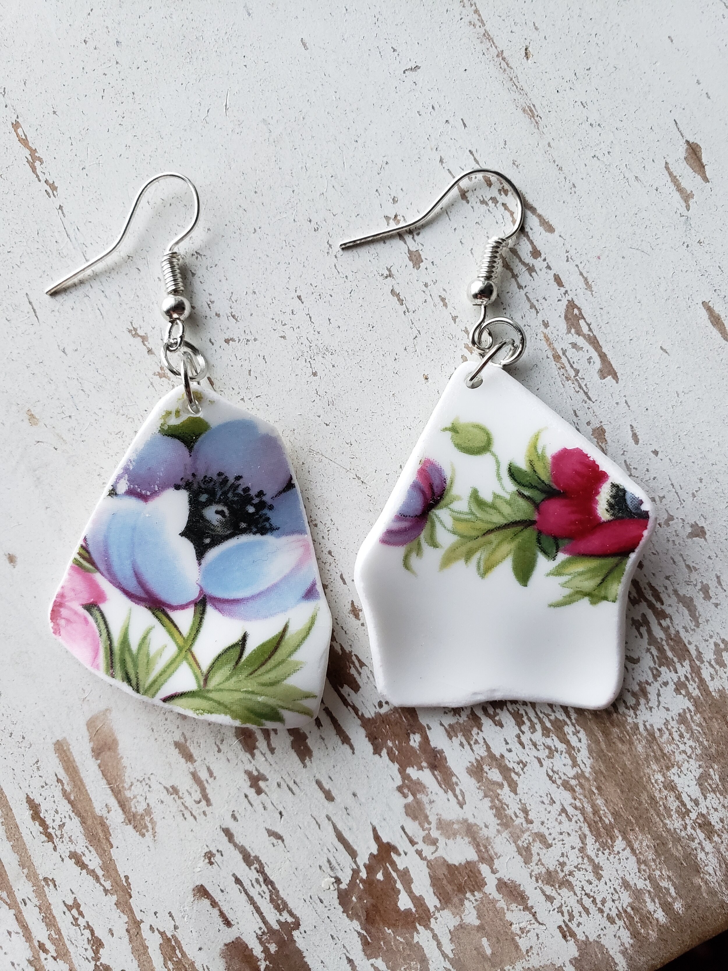 "Twilight Anemones" Floral China Dish Earrings