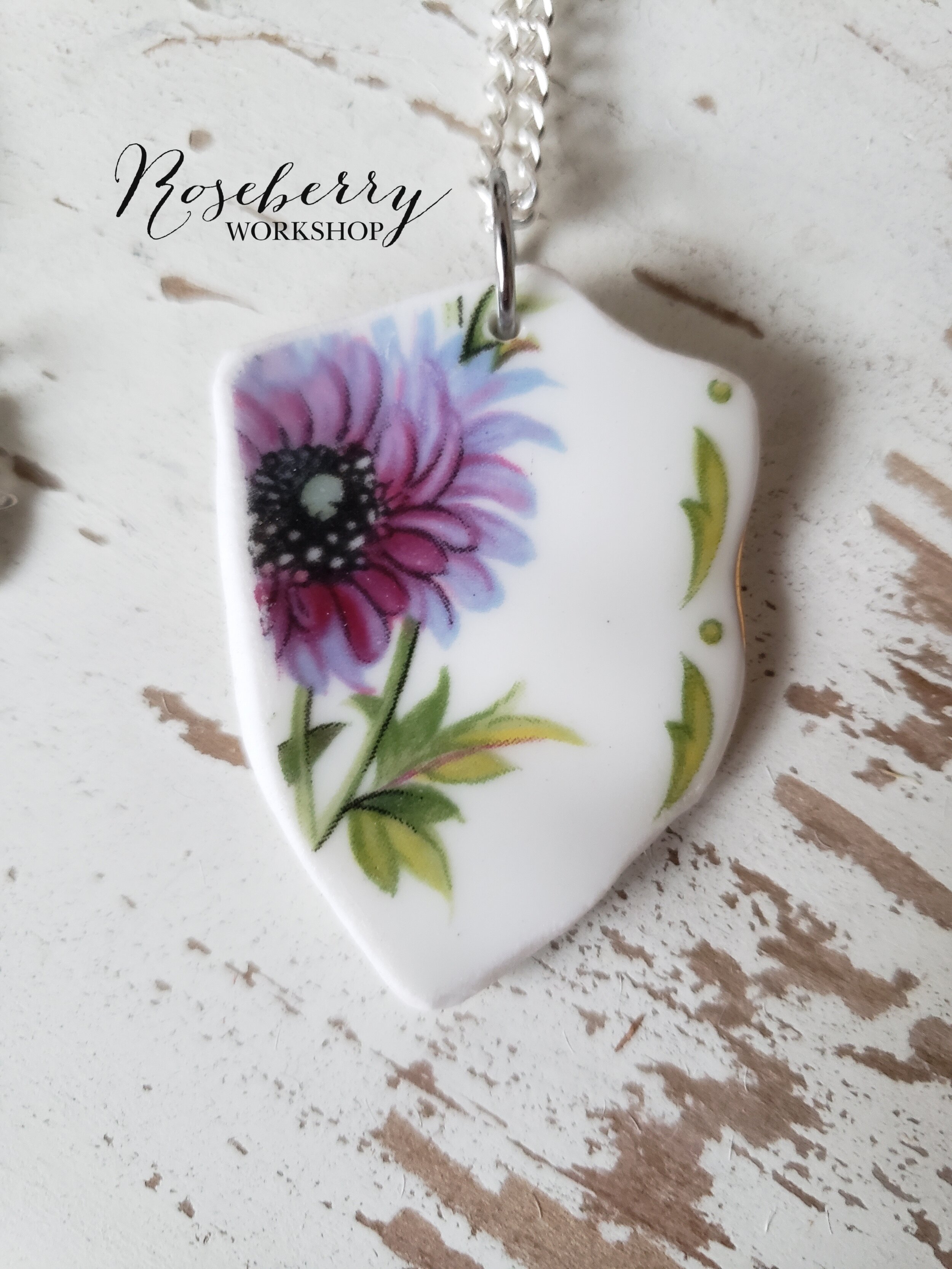 "Purple Dreams" Floral China Dish Necklace