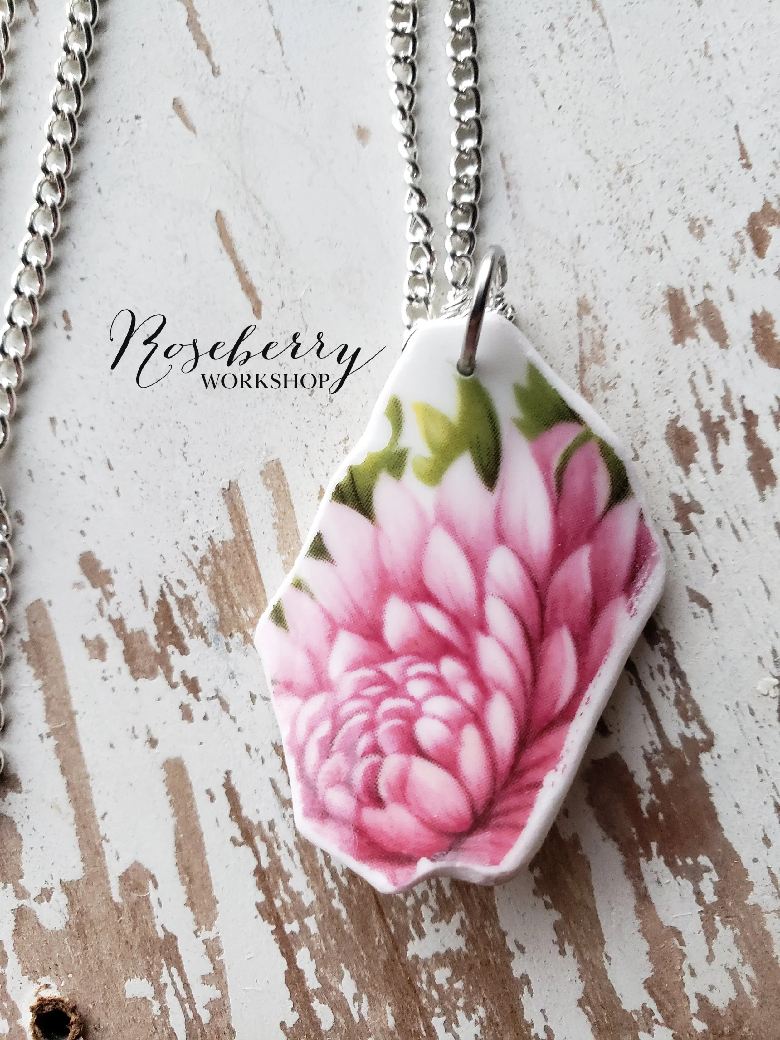"Pink Chrysanthemum" China Dish Necklace