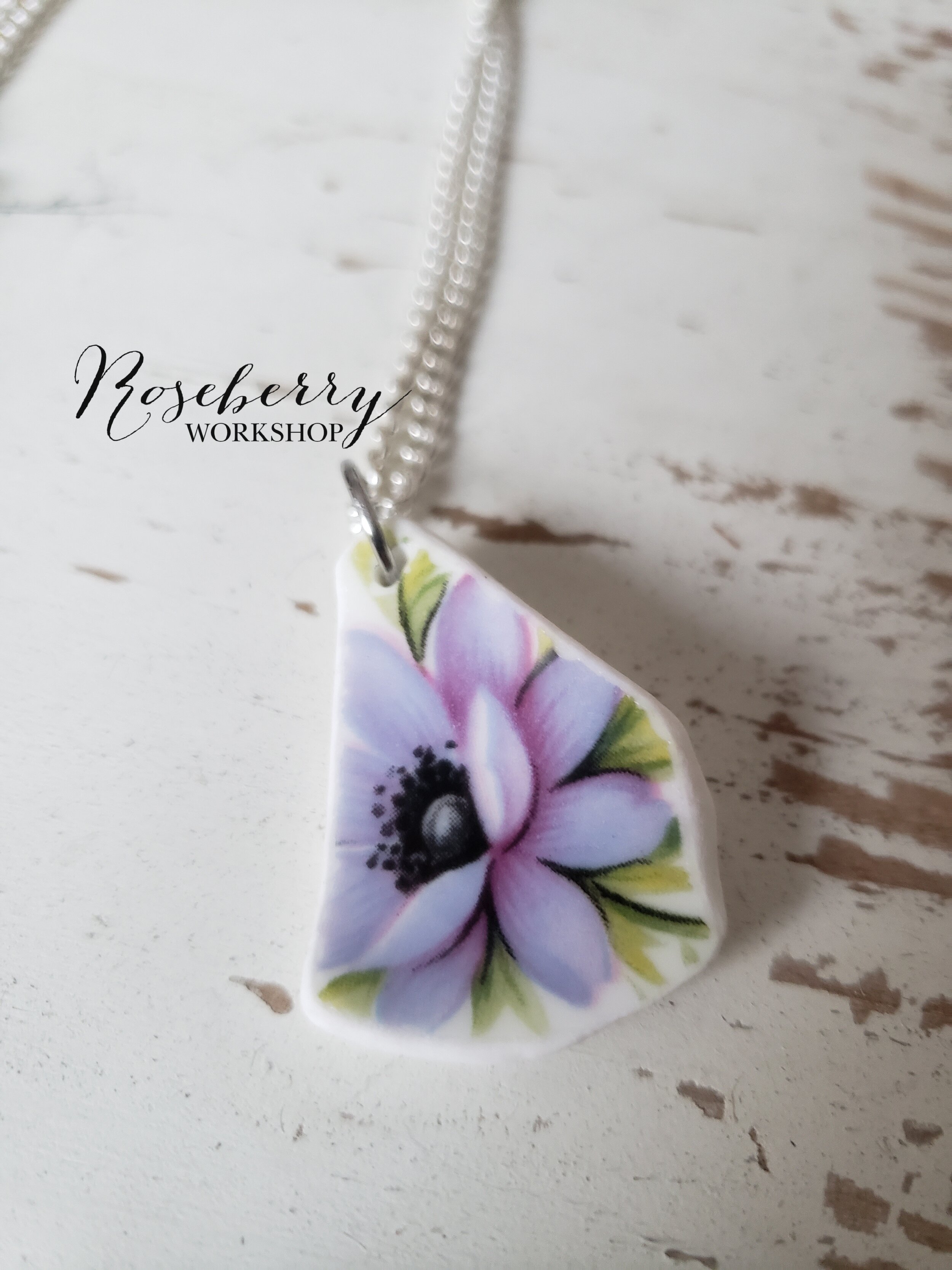 "Purple Dreams" Floral China Dish Necklace