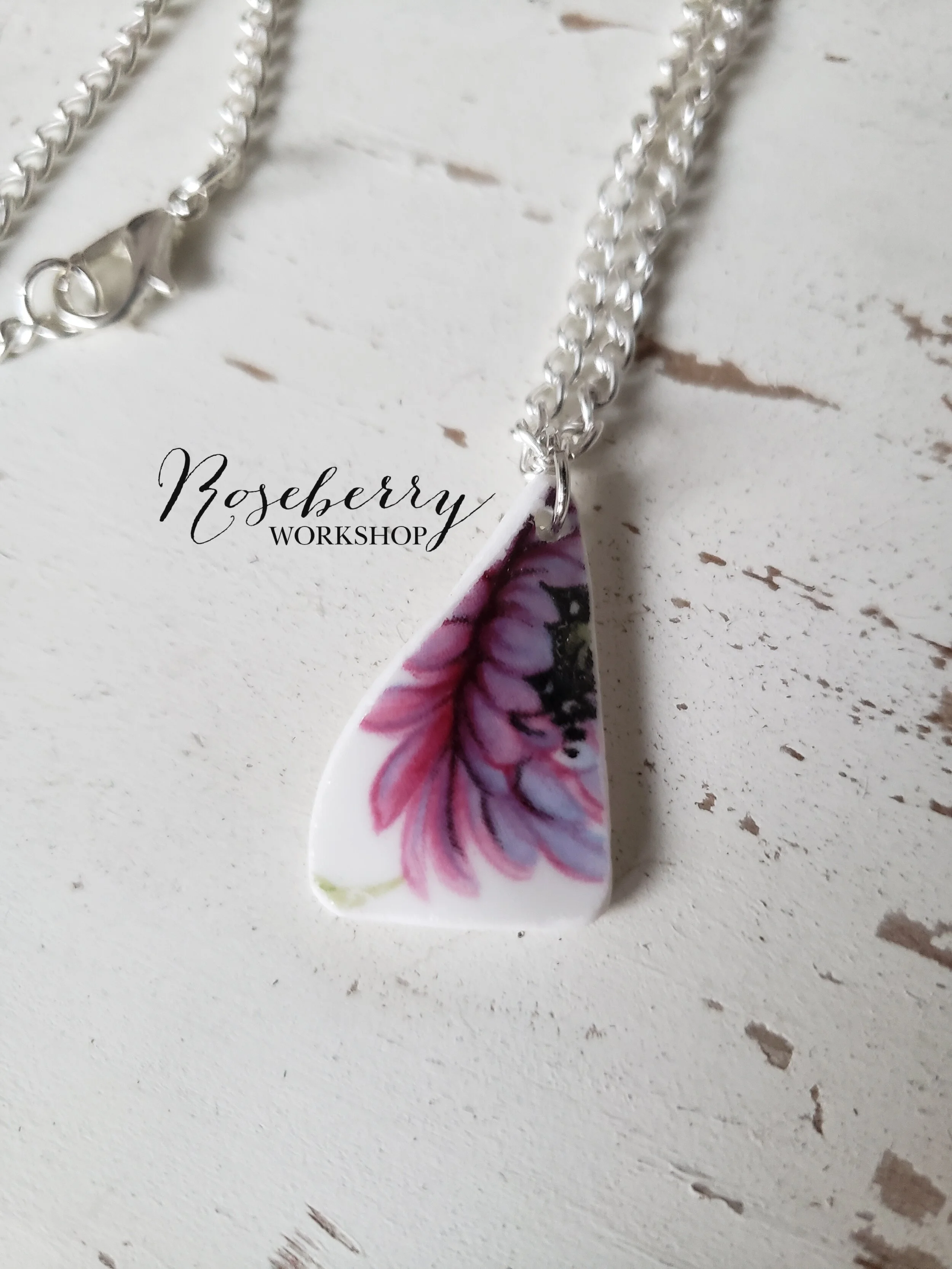 "Purple Dreams" Floral China Dish Necklace