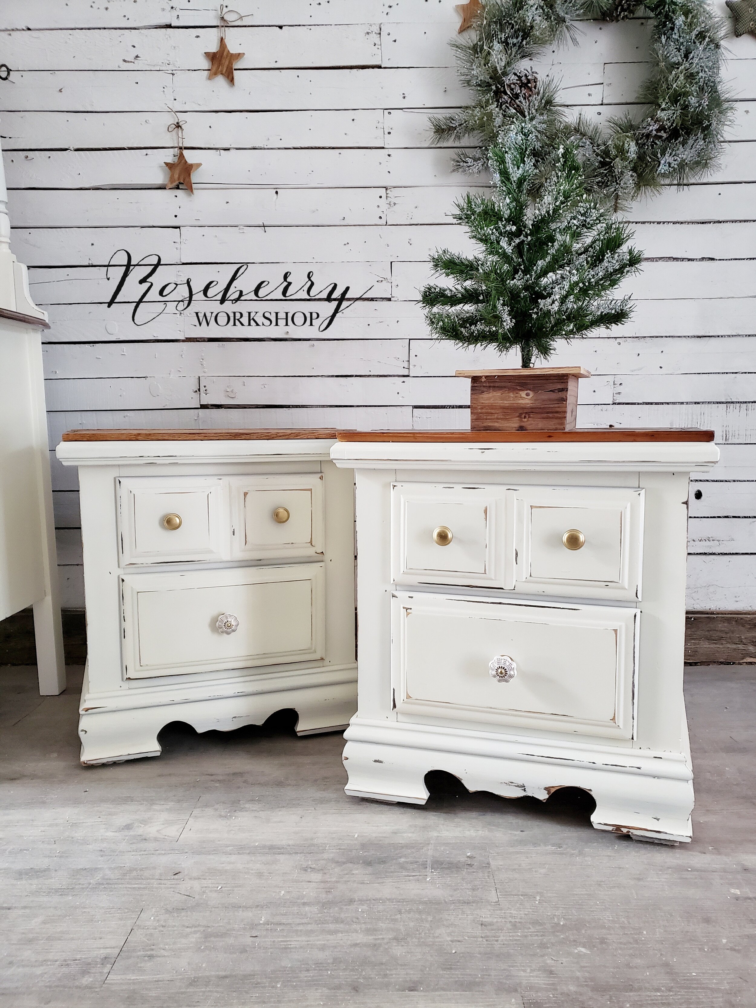 "Oh Wish" White + Wood Nightstand Set
