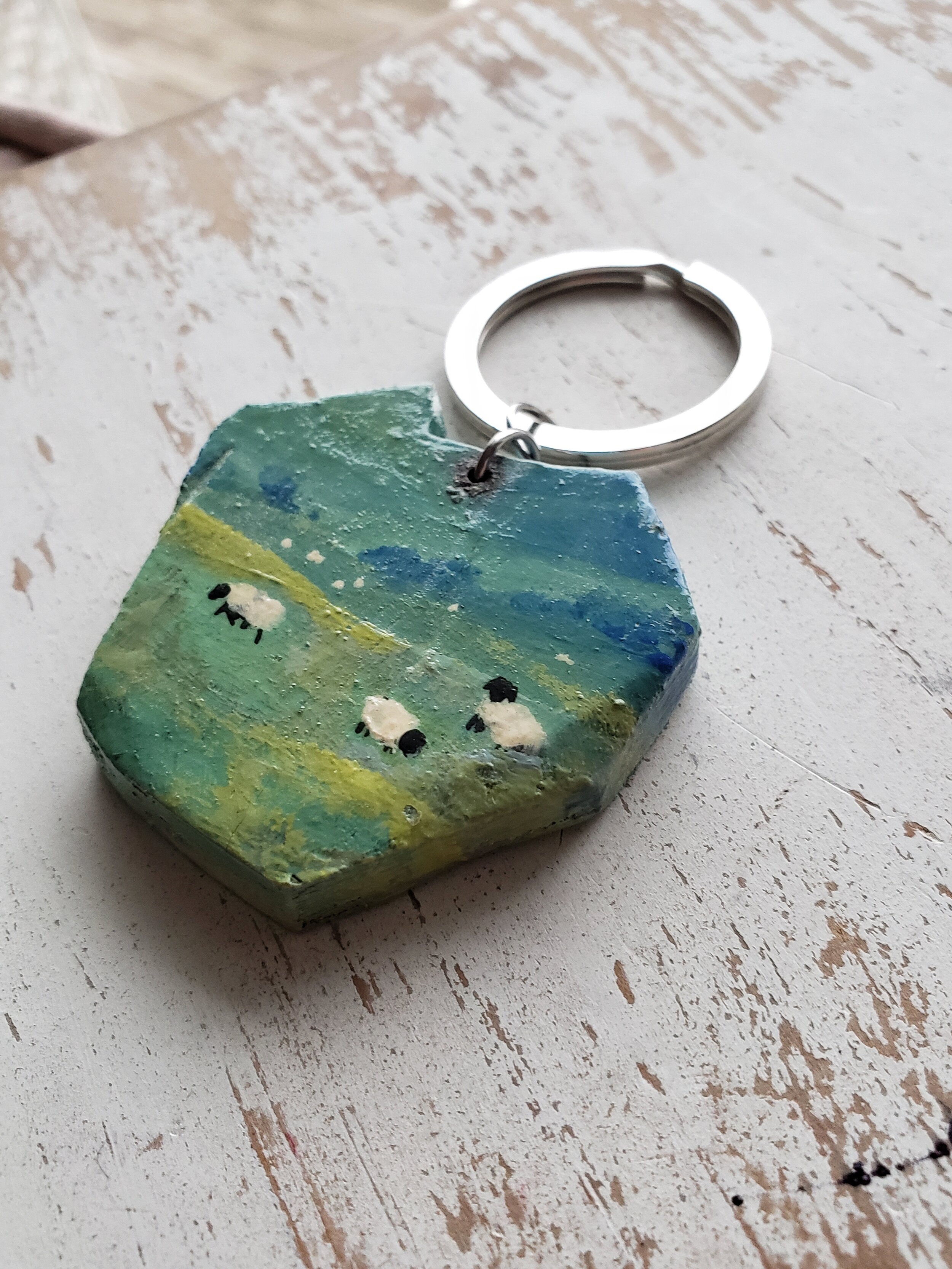 Landscape with Sheep Keychain