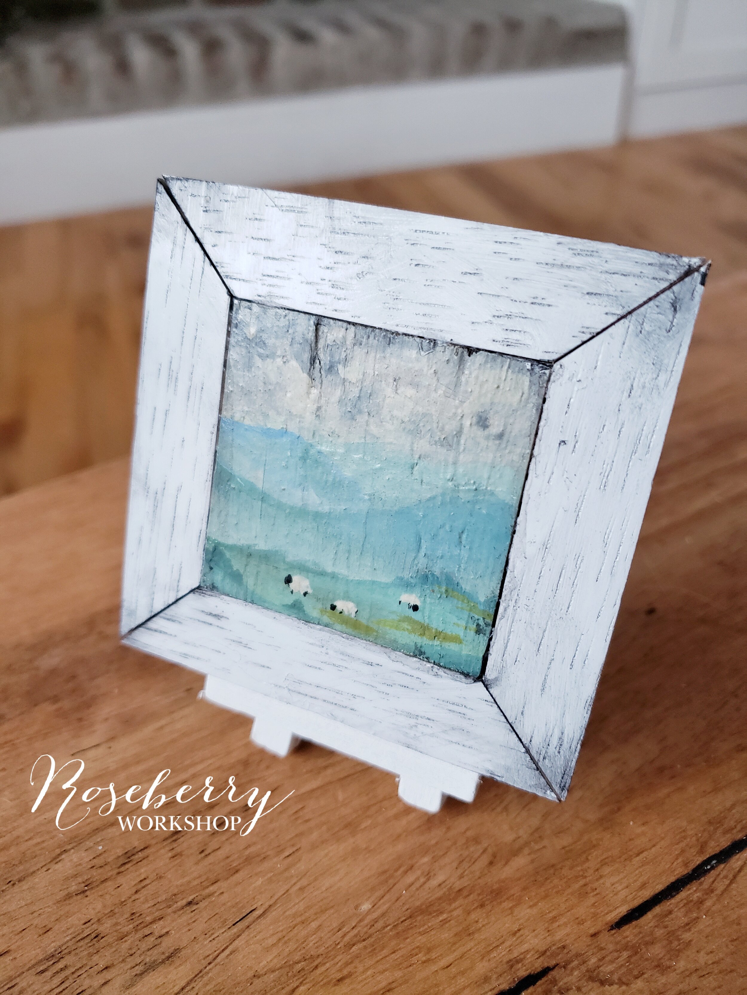 Mini Framed Landscape Painting with Sheep (2)