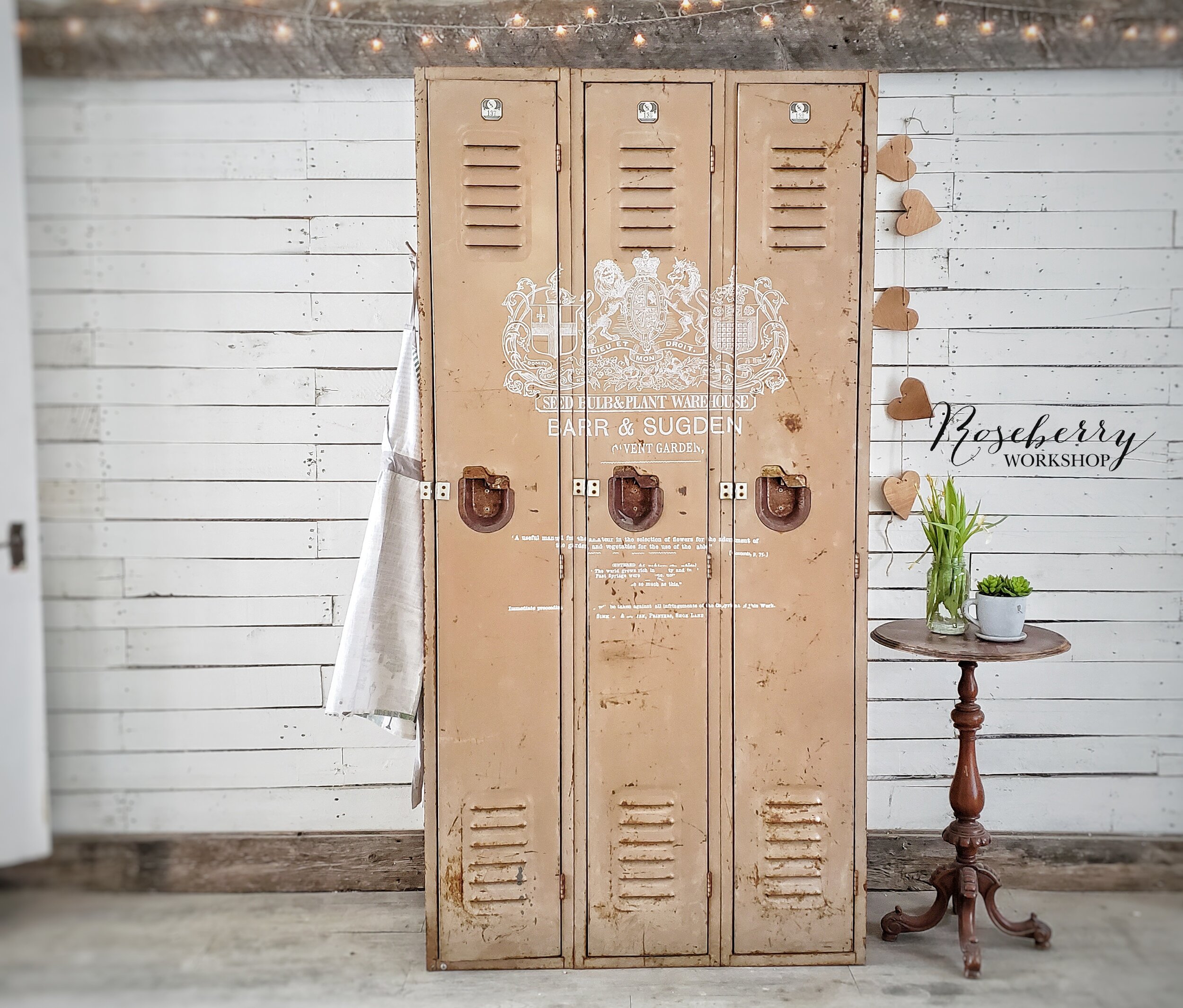Vintage "Rust &amp; Nude" 3 Stall Locker Unit