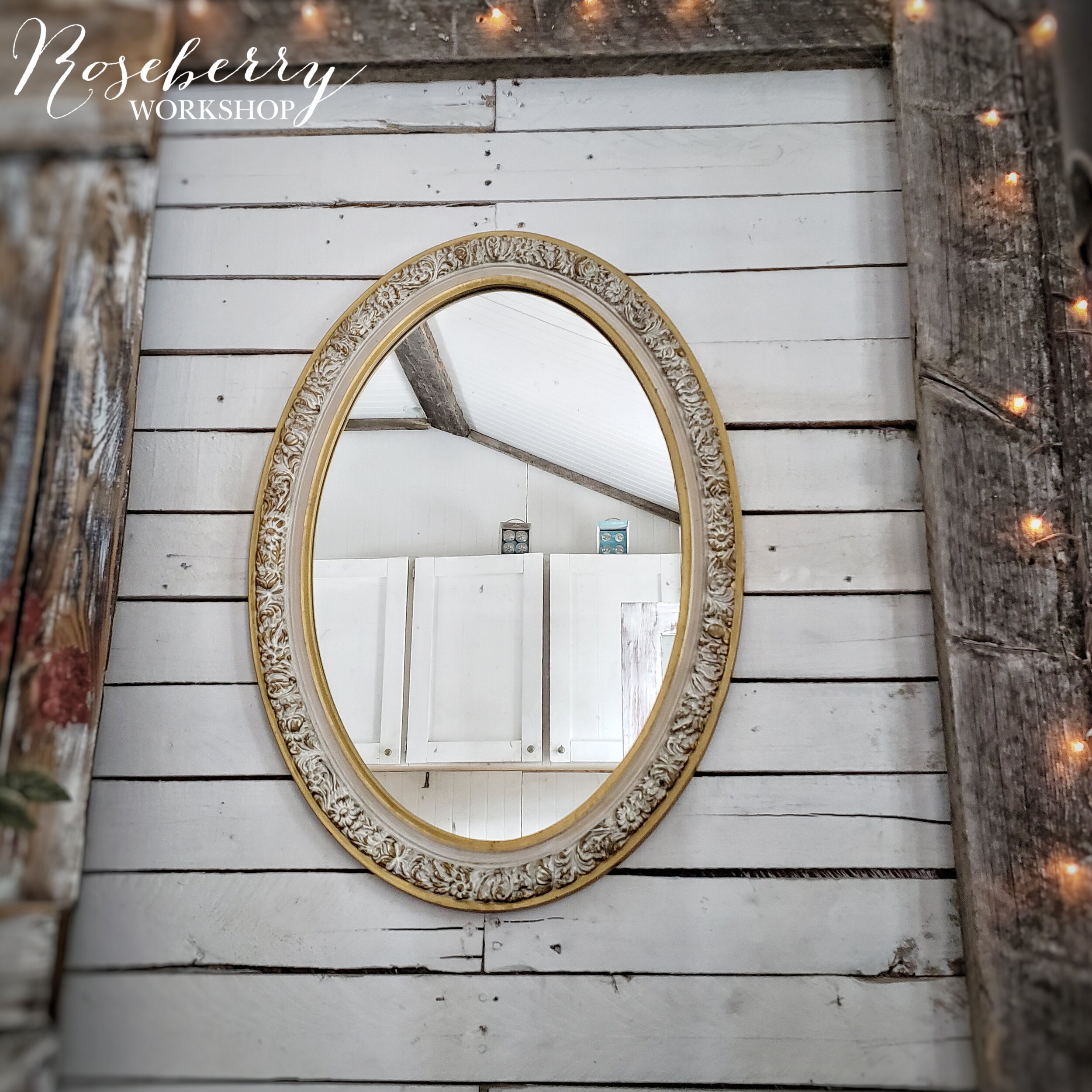 Cream &amp; Gold Oval Mirror