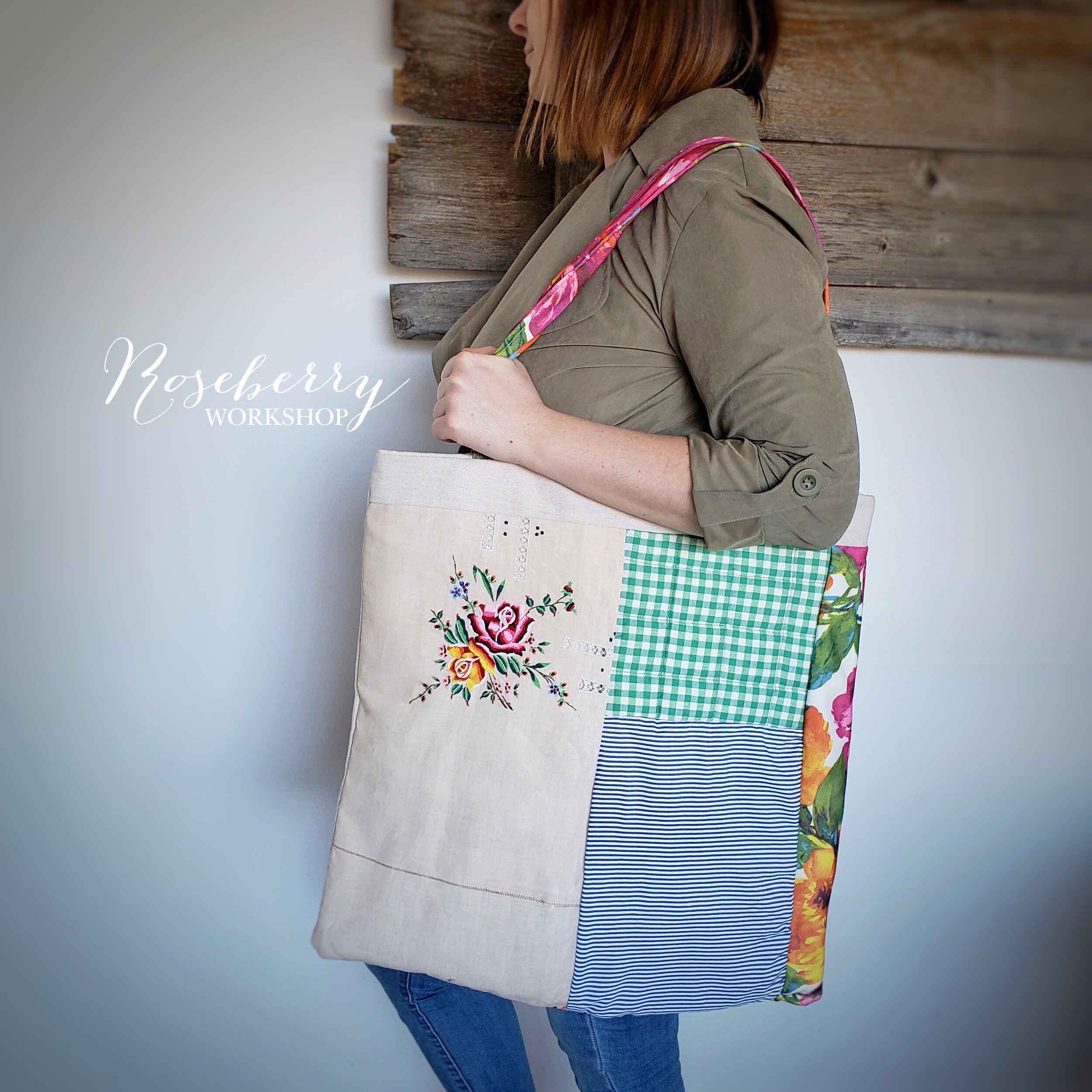 Large Market Tote Floral Handles Kaleida Color