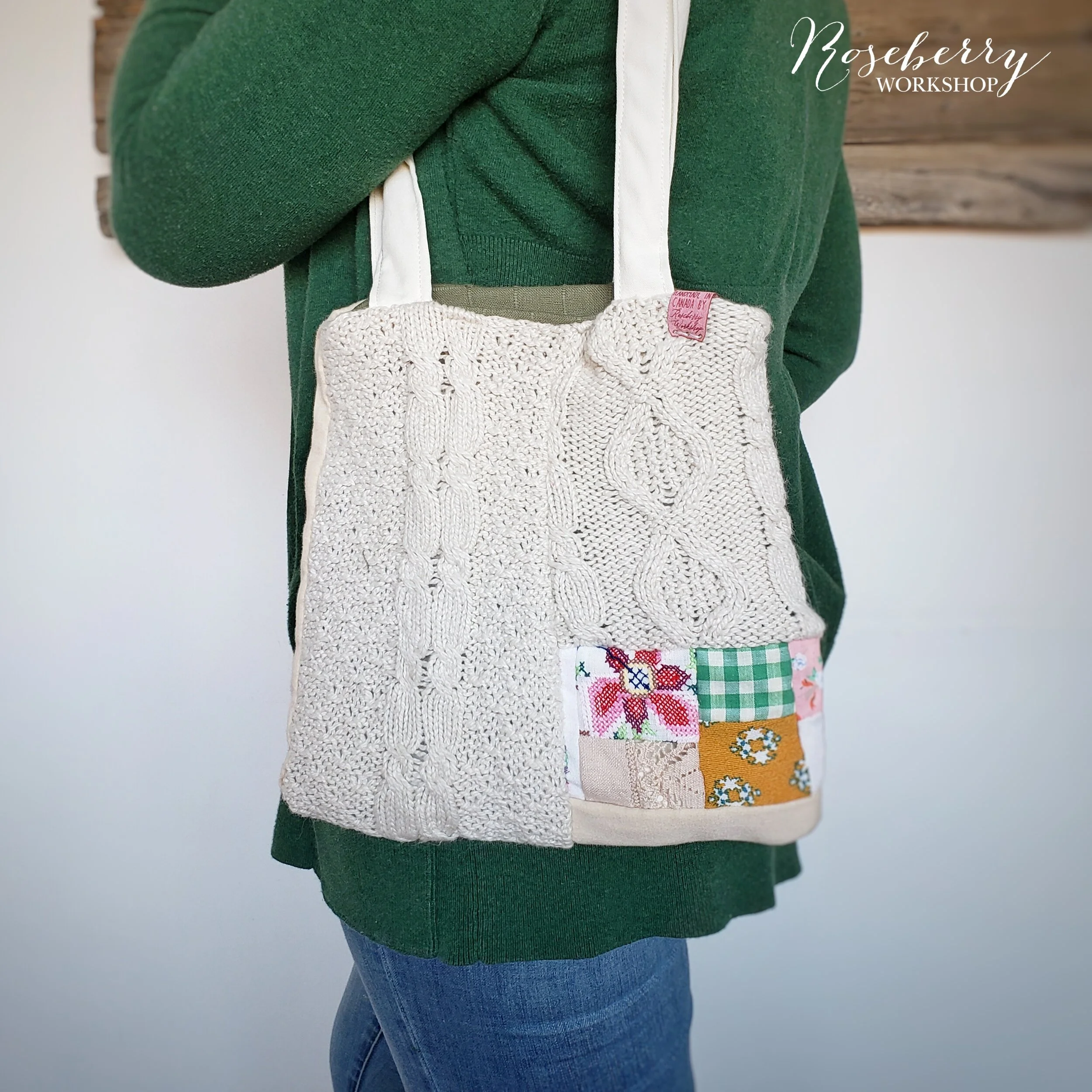  Ivory Sweater + Corner Patchworks Tote XS