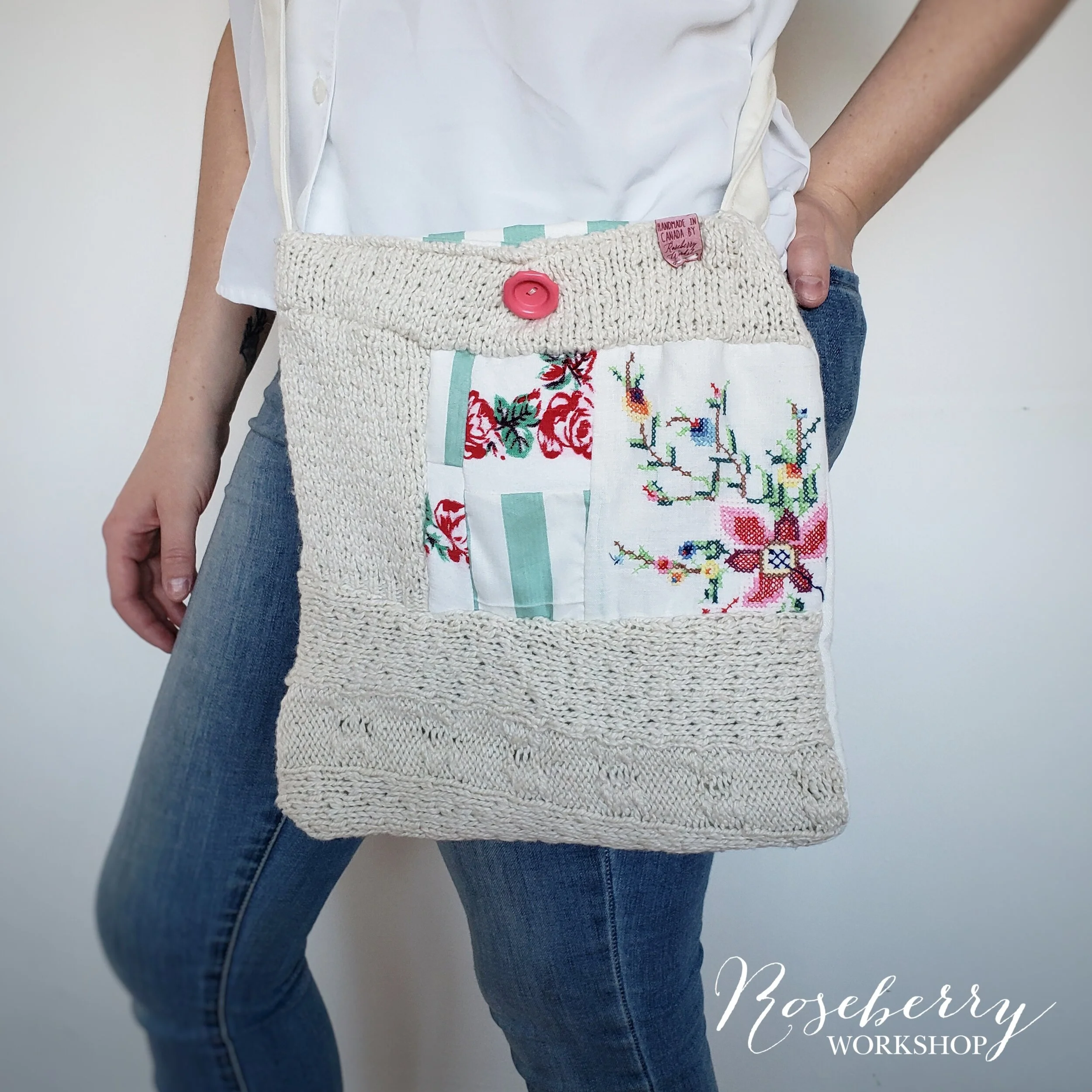 Ivory Sweater + Patchworks Crossbody Bag
