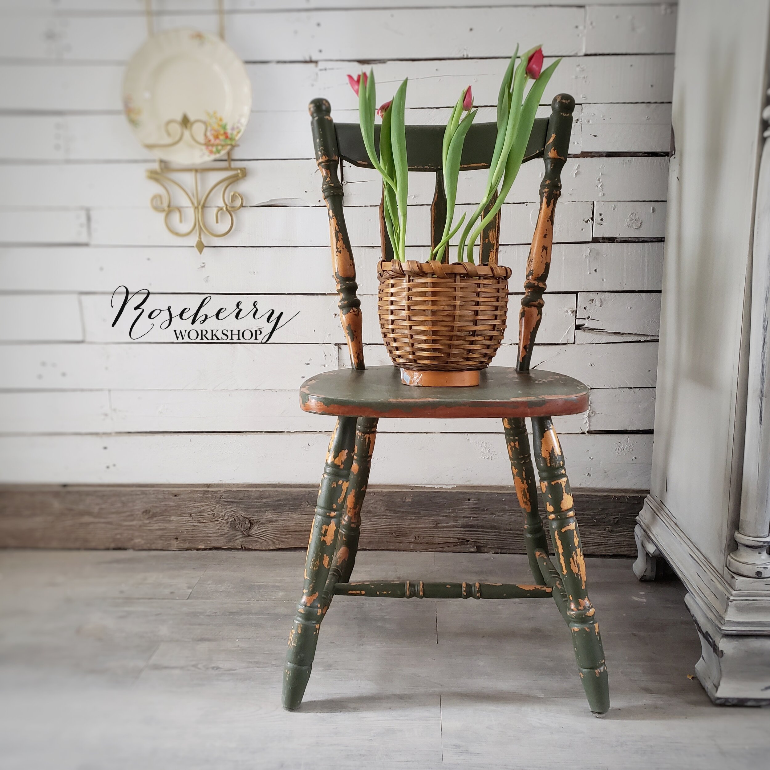 Dark Green Chippy Farmhouse Chair