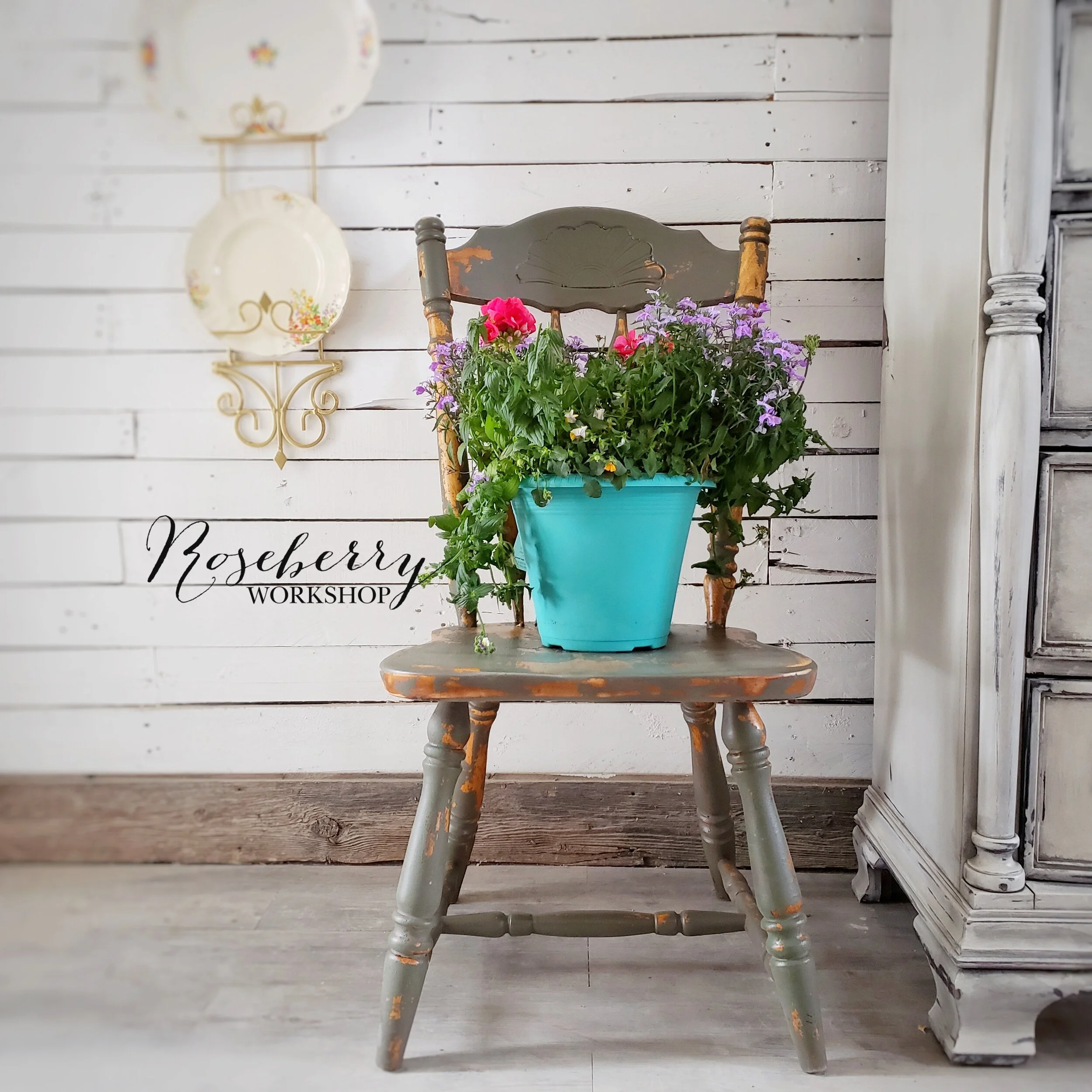 Dark Sage Chippy Farmhouse chair