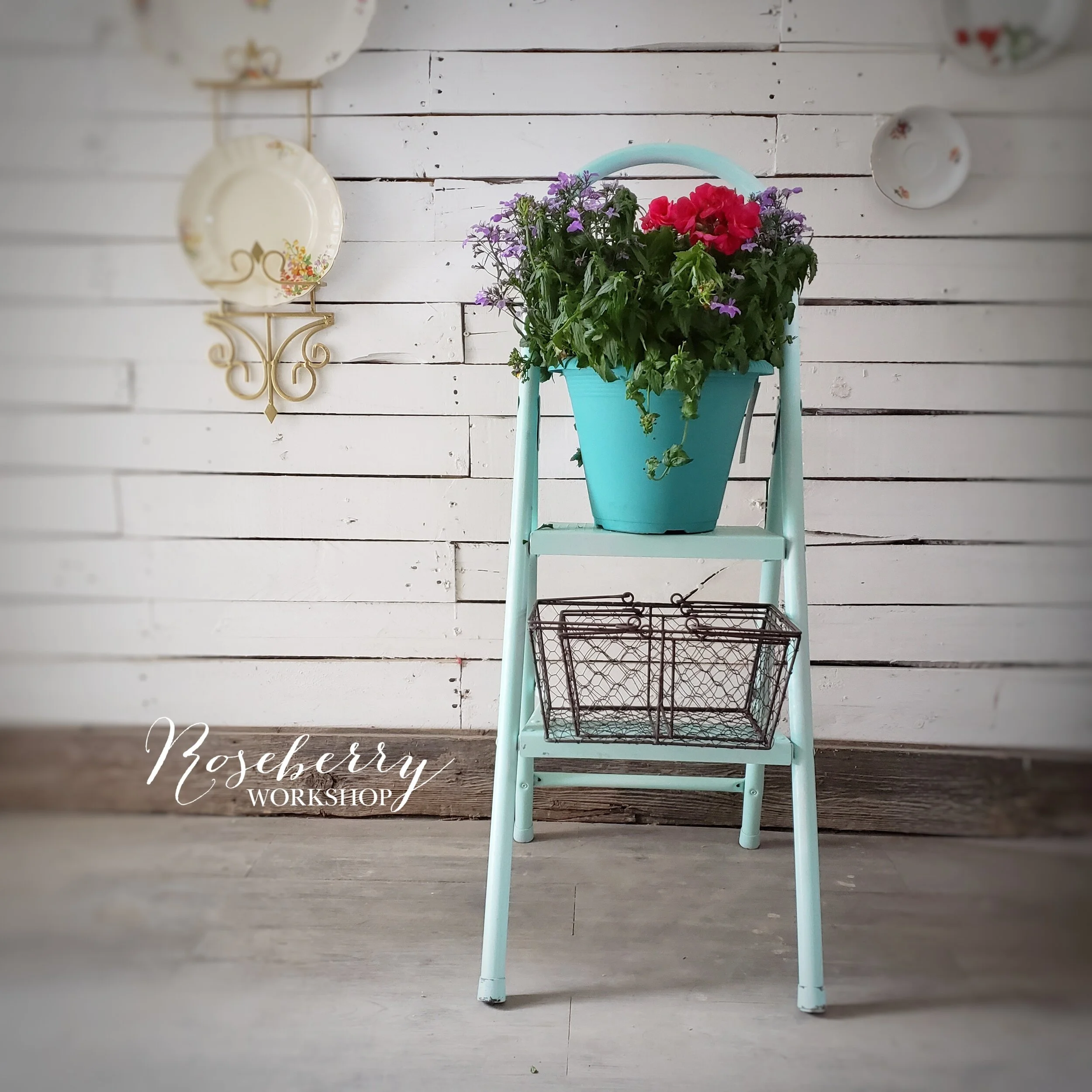 Ice Blue Metal Step Ladder