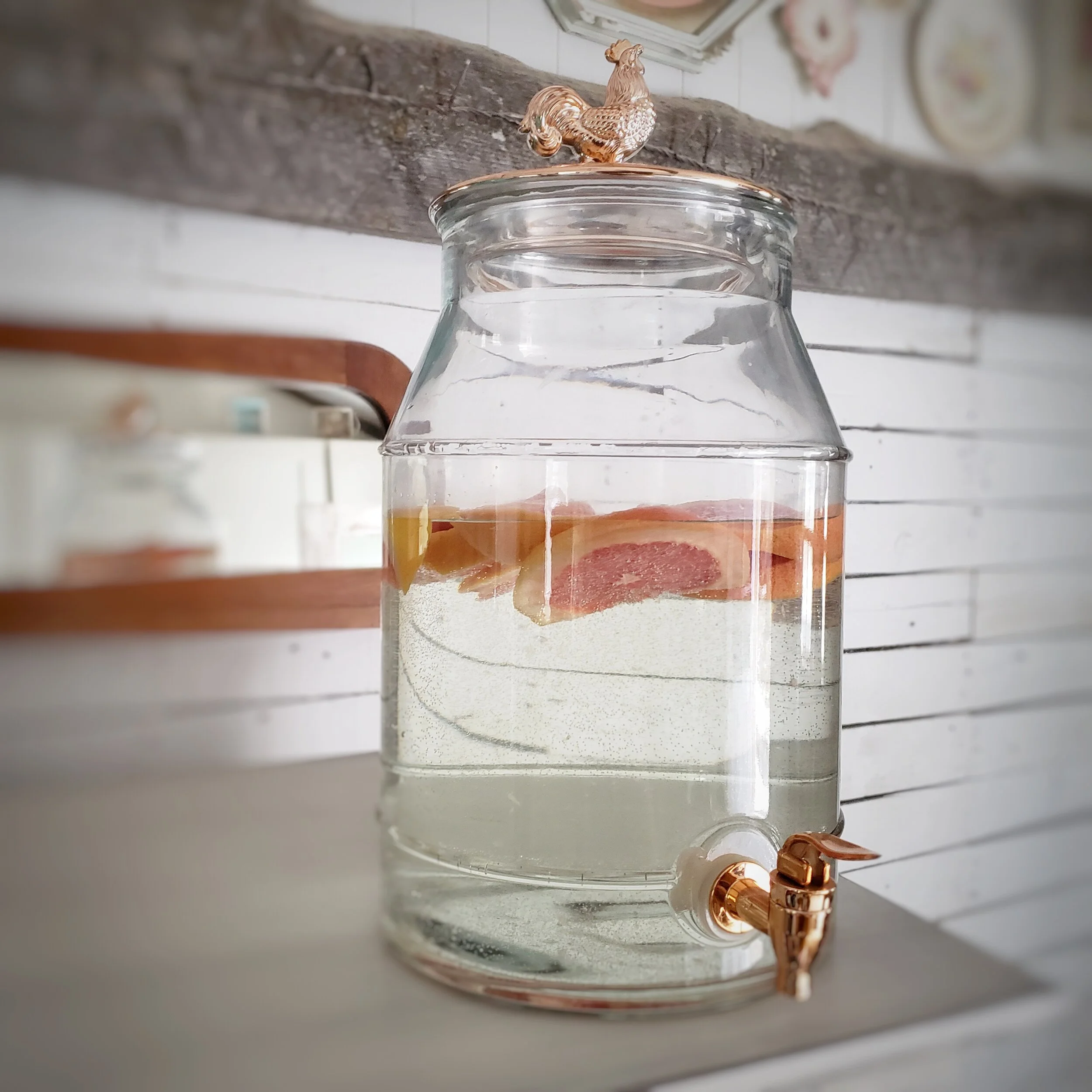 Glass Beverage Dispenser with Rooster