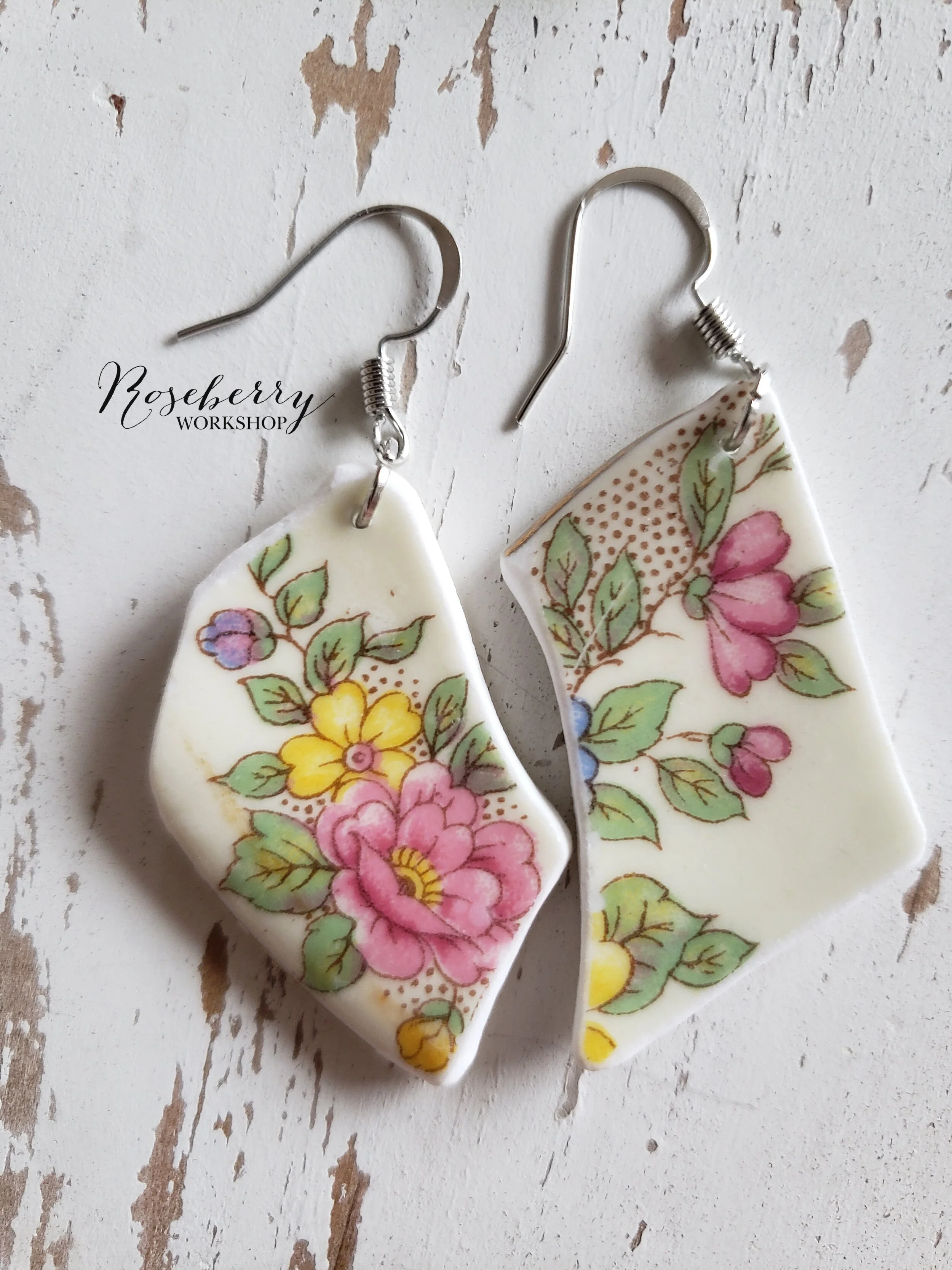 Vintage Floral + Polka Dot Earrings No.3