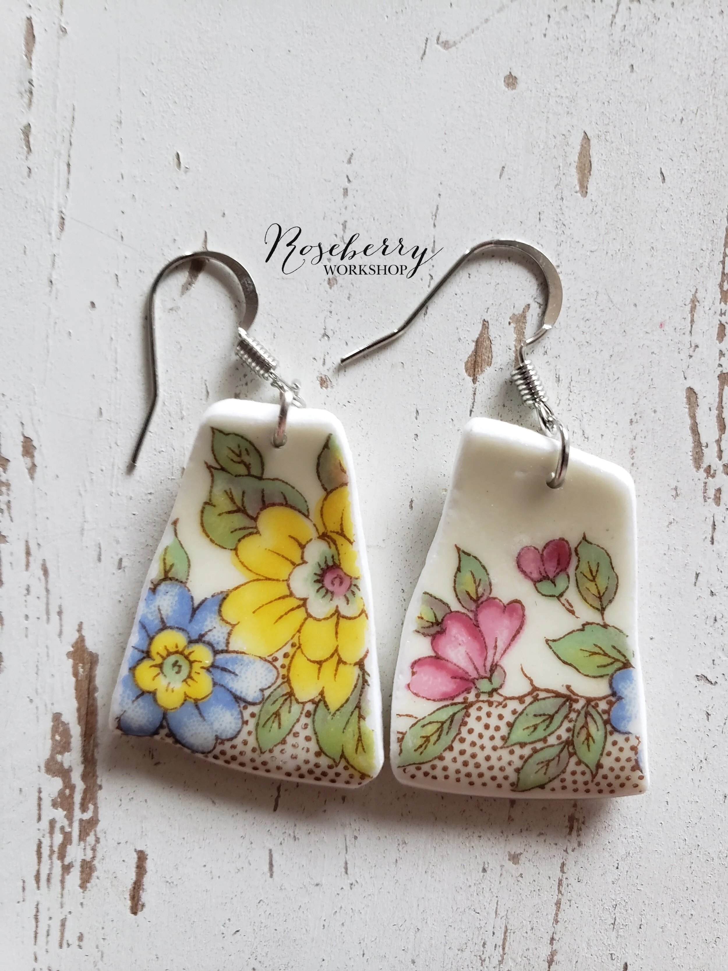 Vintage Floral + Polka Dot Earrings No.5