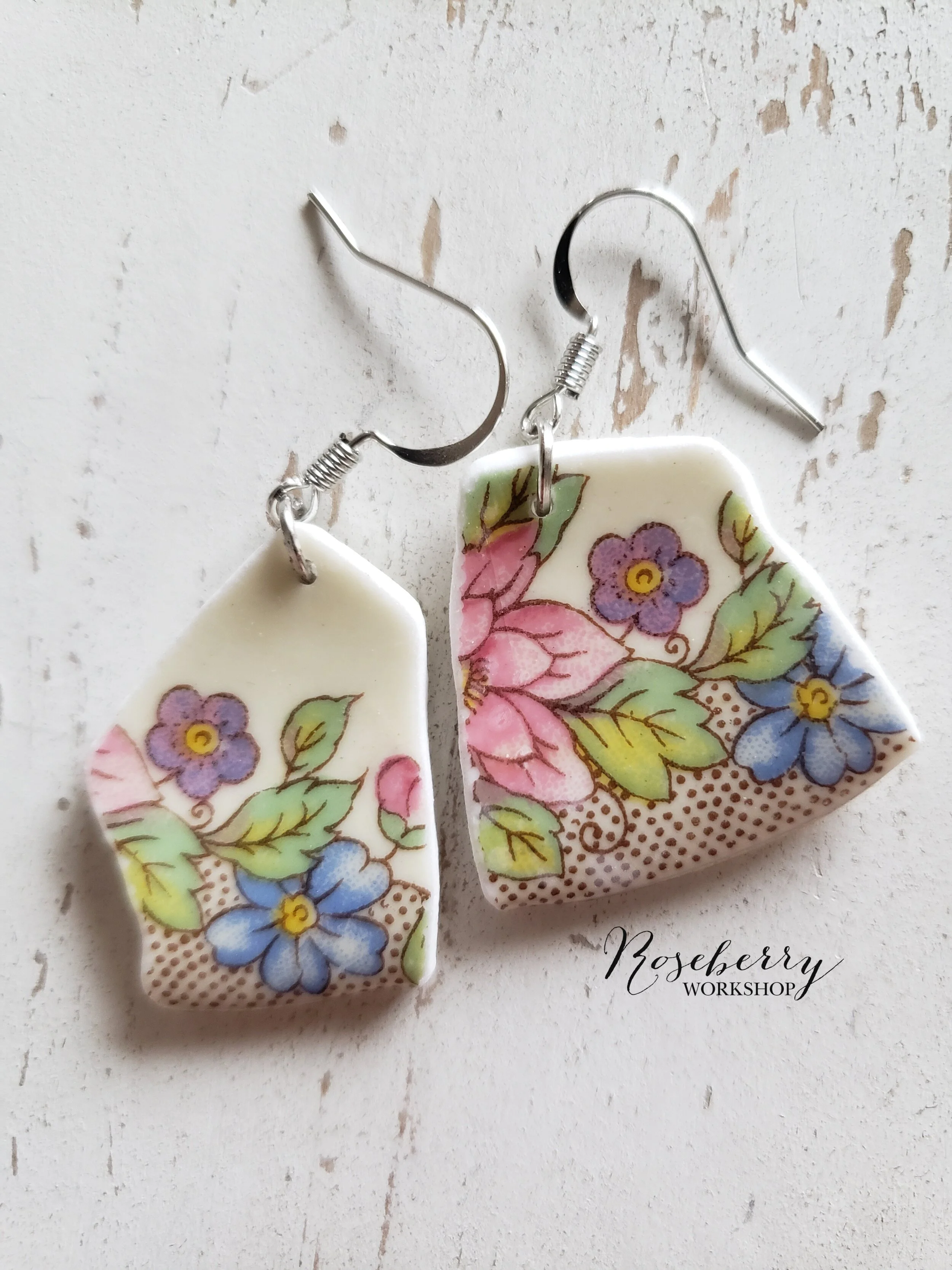 Vintage Floral + Polka Dot Earrings No.8