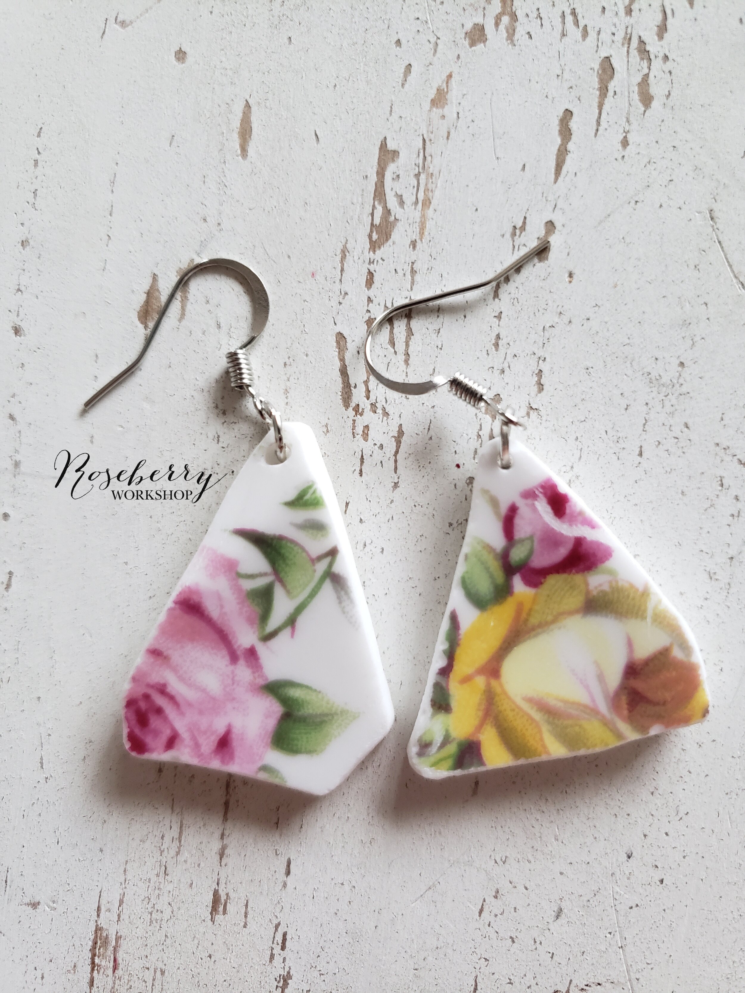 Pink &amp; Yellow Roses Earrings