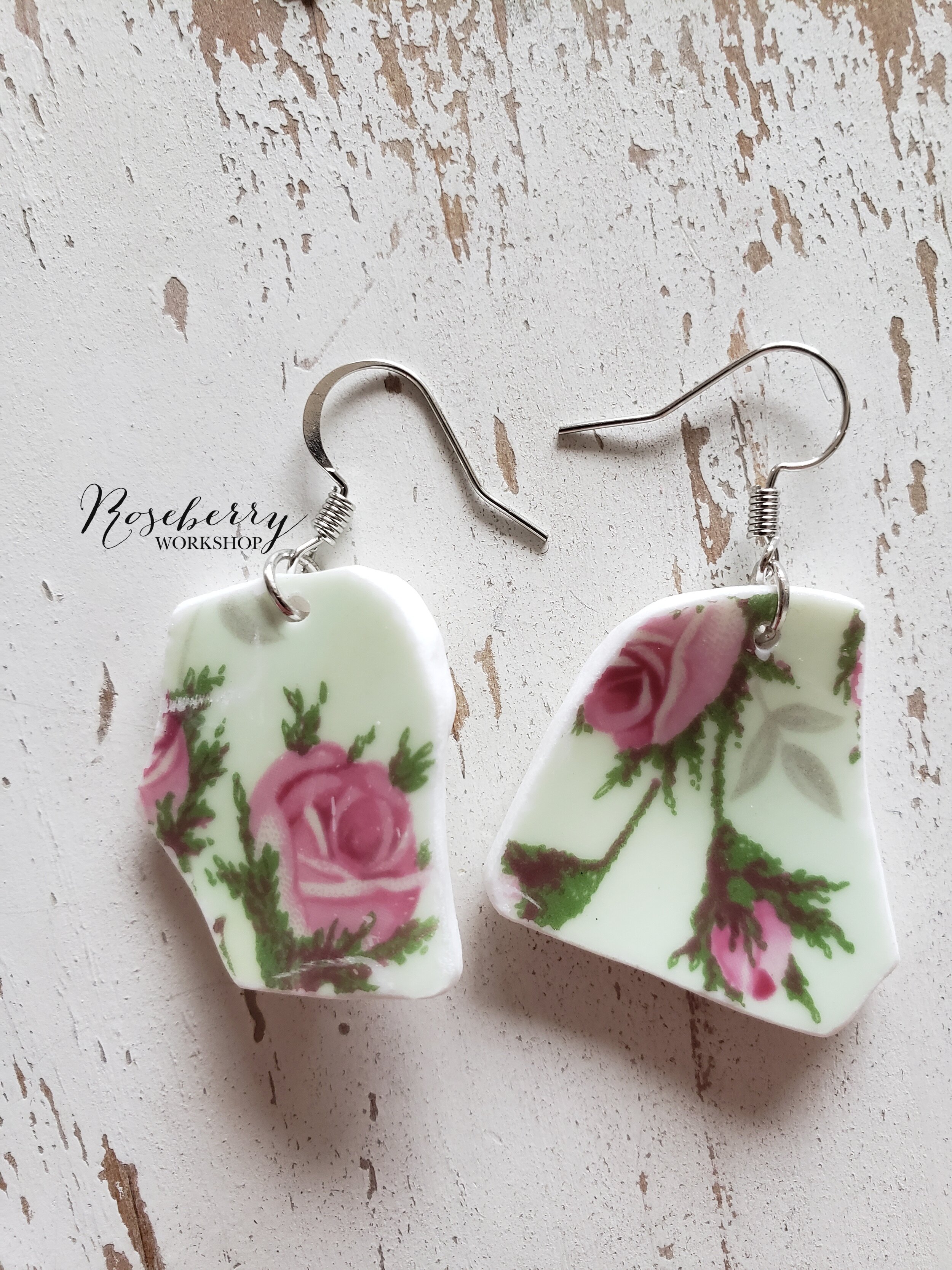 Mint and Rose Earrings No.1