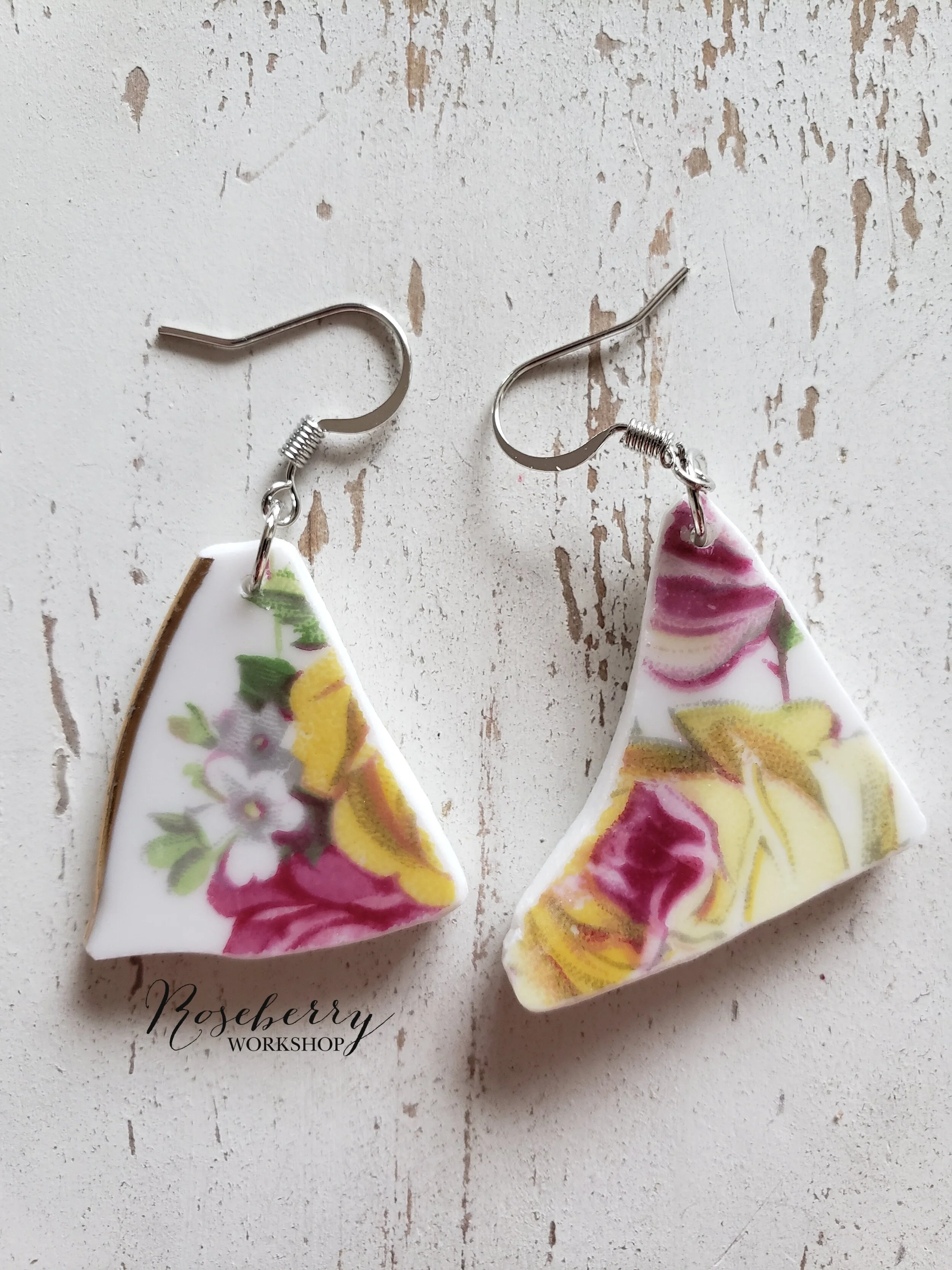Pink &amp; Yellow Roses Earrings No.2