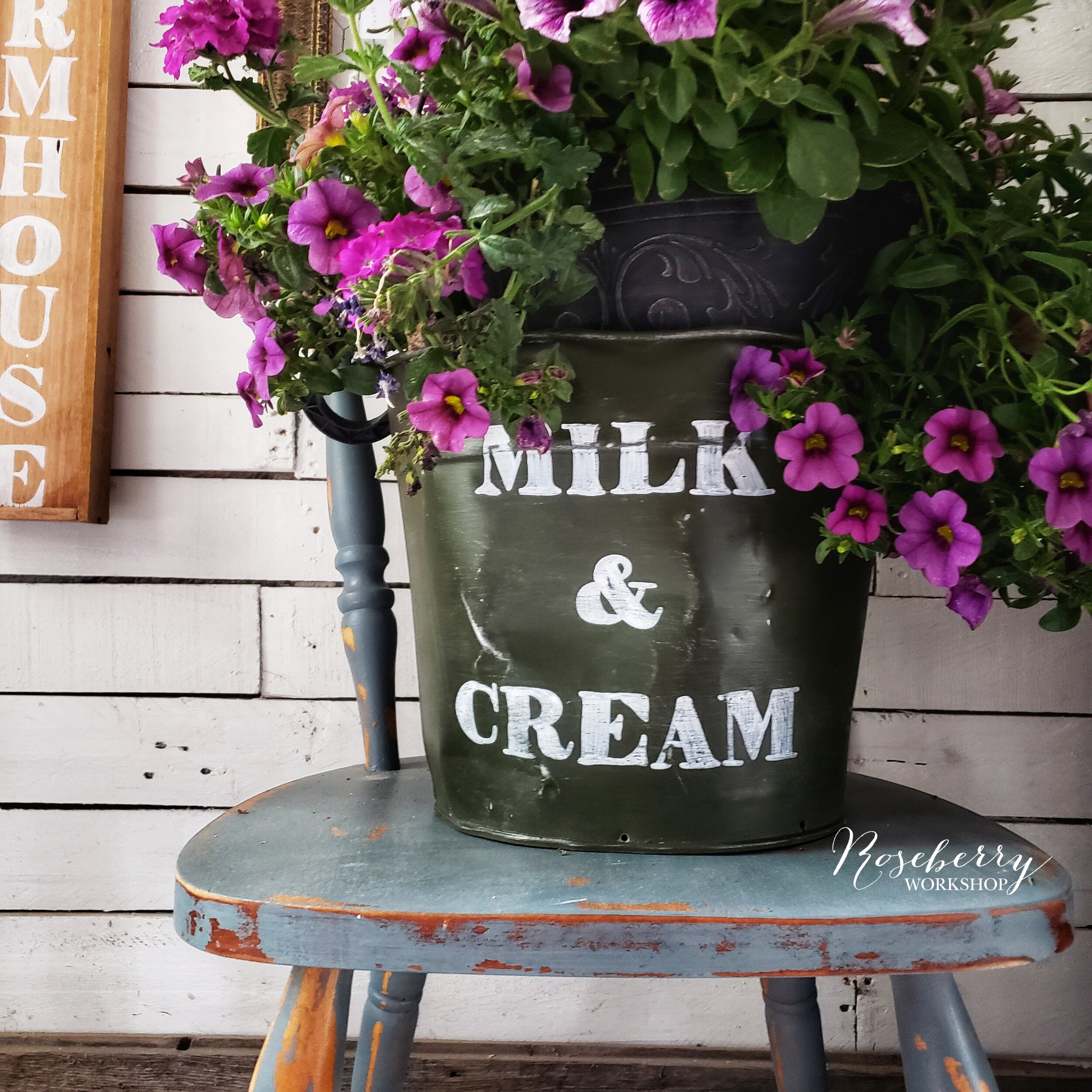 "Milk &amp; Cream" Vintage Metal Bucket