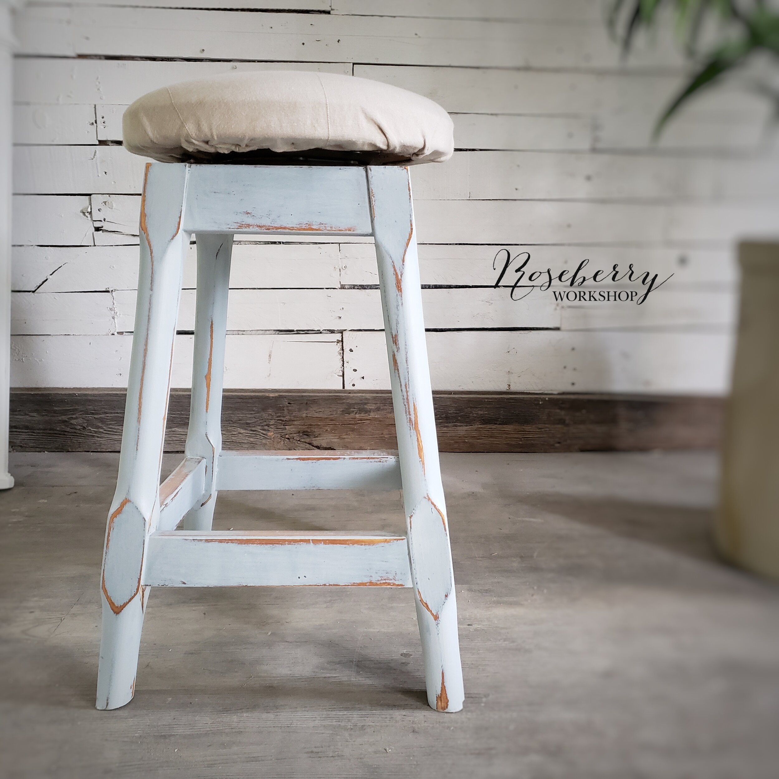 Soft Blue &amp; Oat Swivel Stool