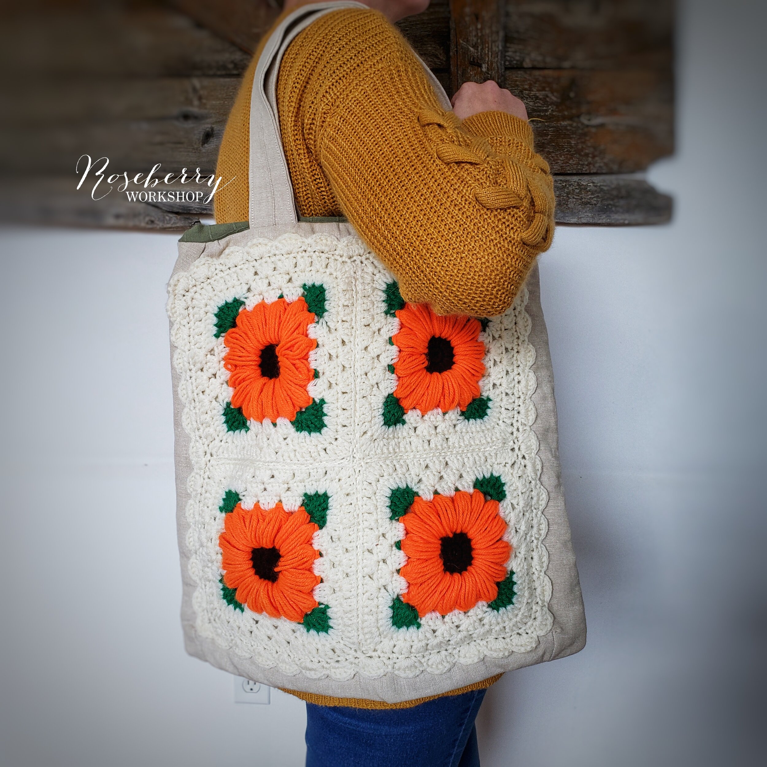 Orange Granny Squares Quilt Tote