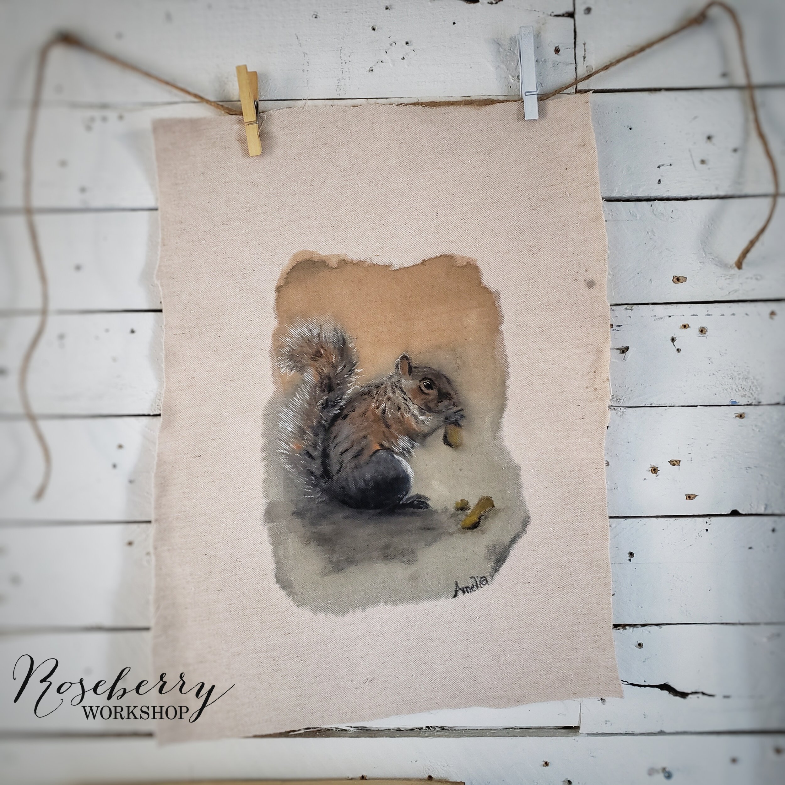 "Squirrel Munching" Painting 
