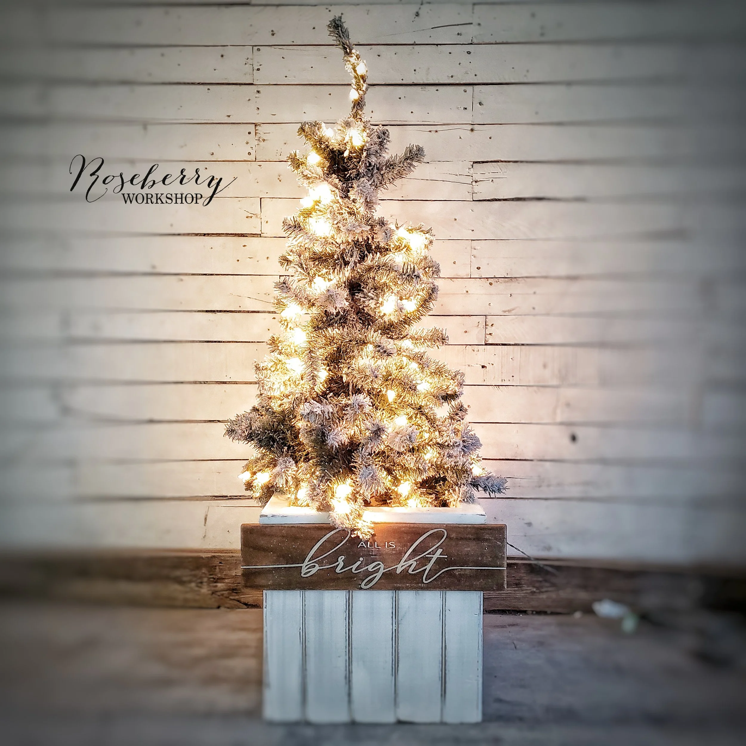 "All is Bright" Flocked &amp; Lit Tree
