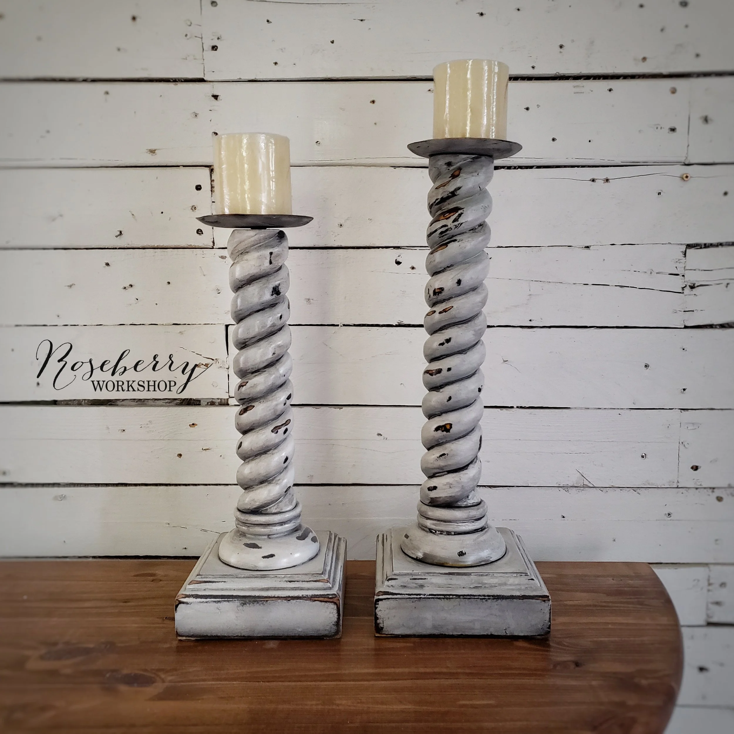 Shabby White Candle Sticks