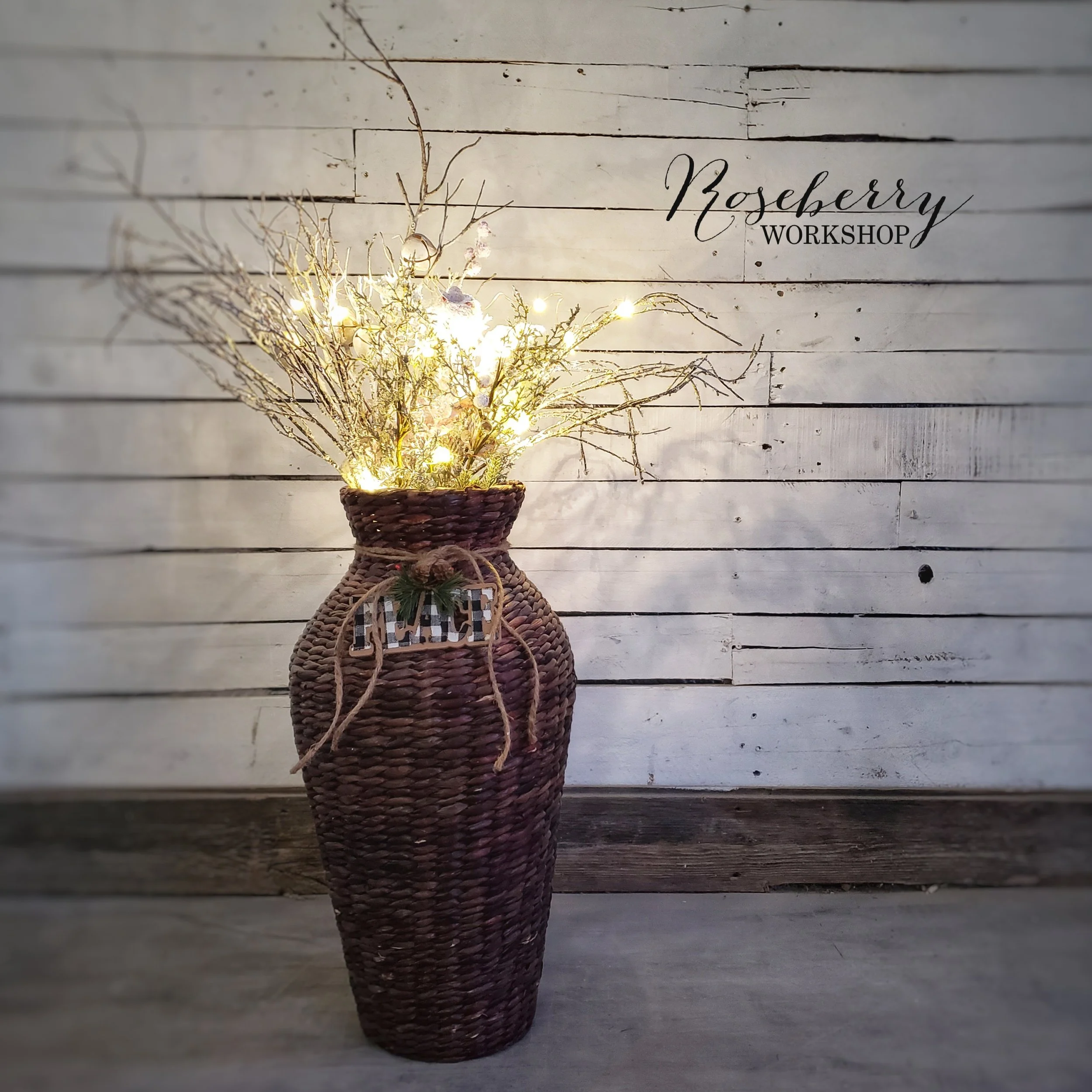 Frosty "Peace" Arrangement with Fairy Lights