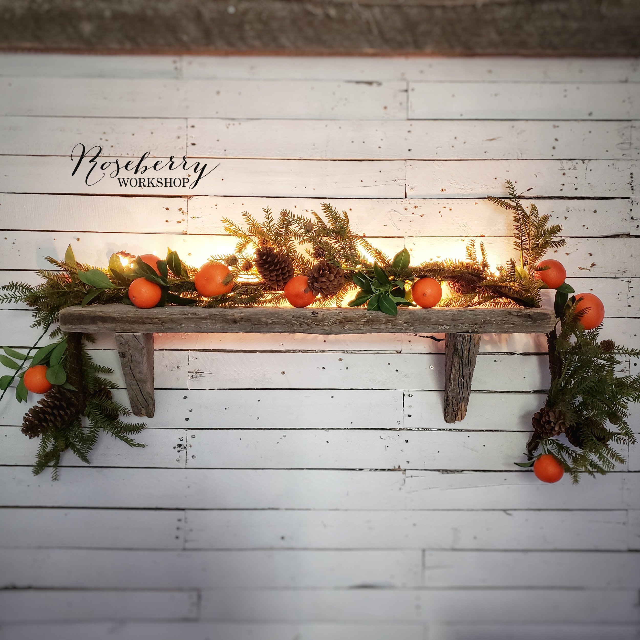 Orange &amp; Pinecone Christmas Garland with Lights