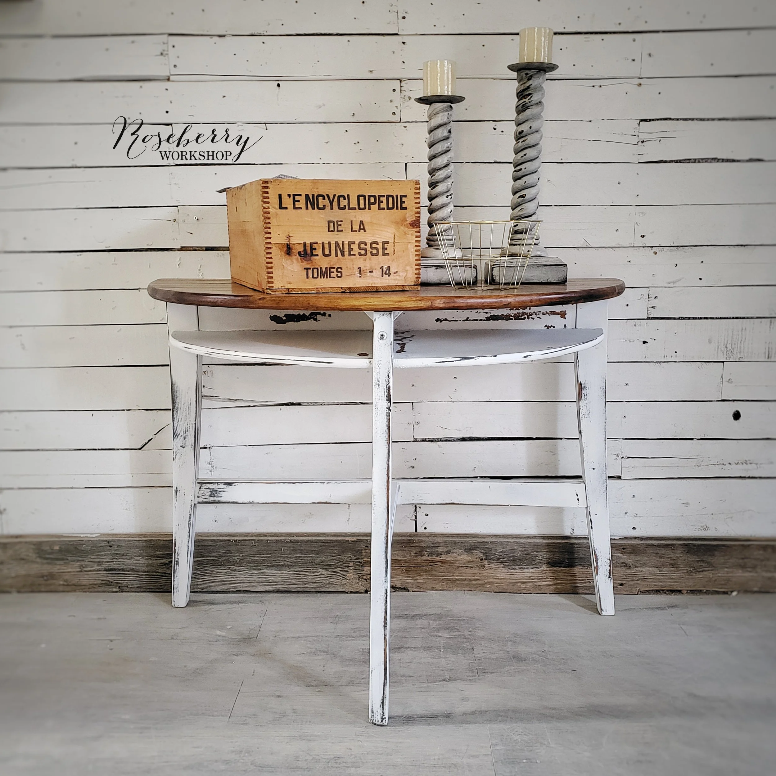 Shabby White Half Moon Table