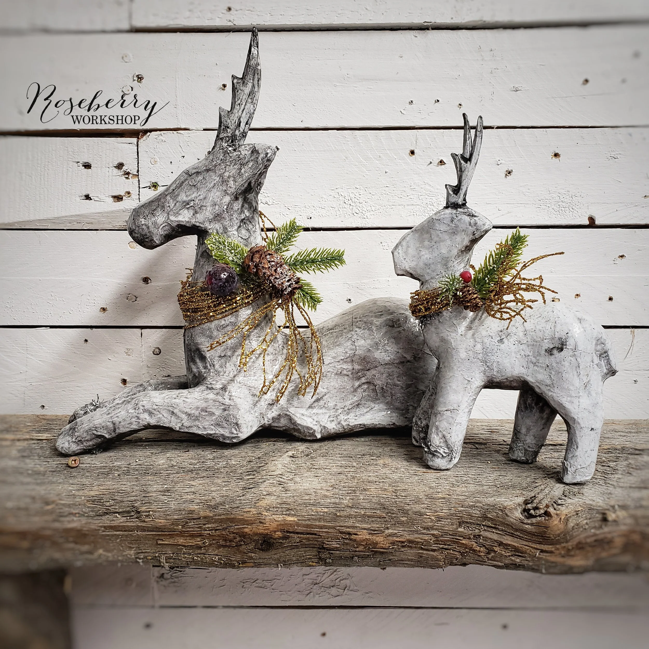 Paper Mache 2pc Deer Set
