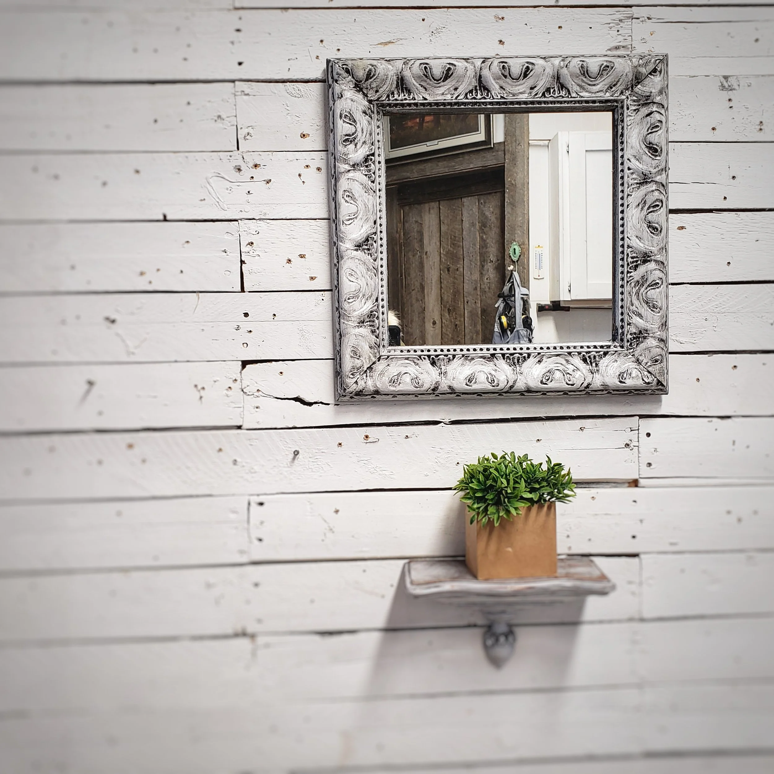 Shabby White Ornate Mirror
