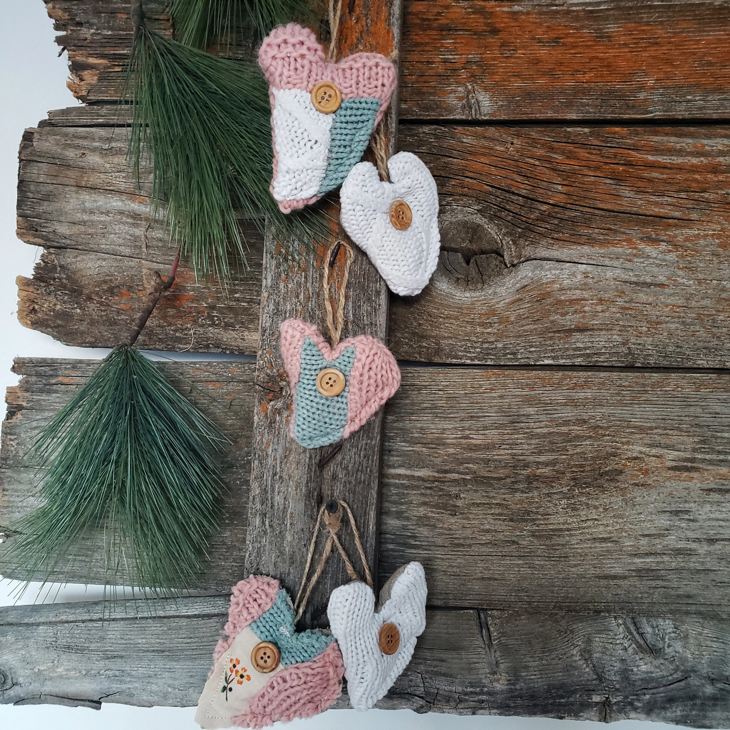 Knitted Hearts Ornaments Set of 5