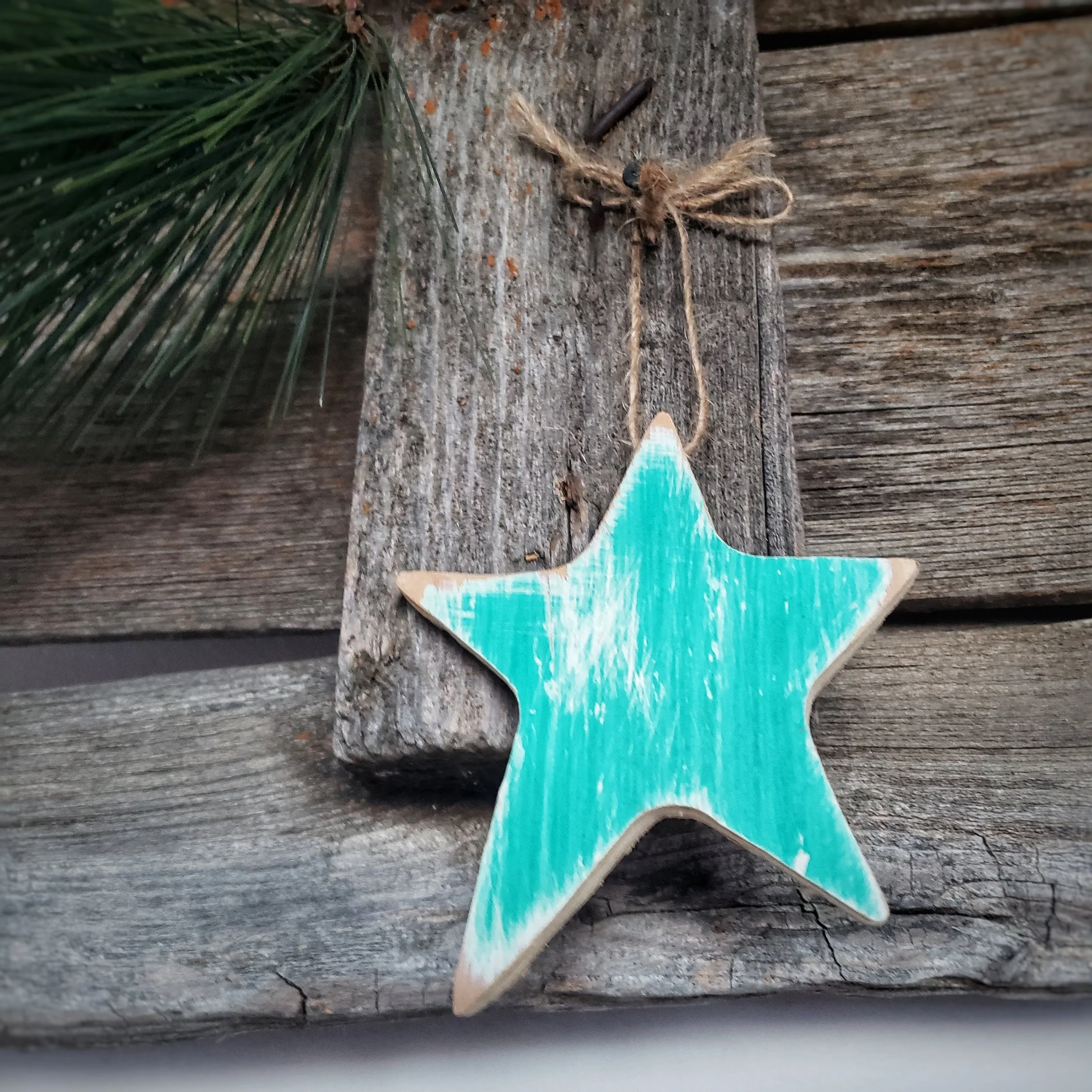 Wooden Turquoise Star Ornament