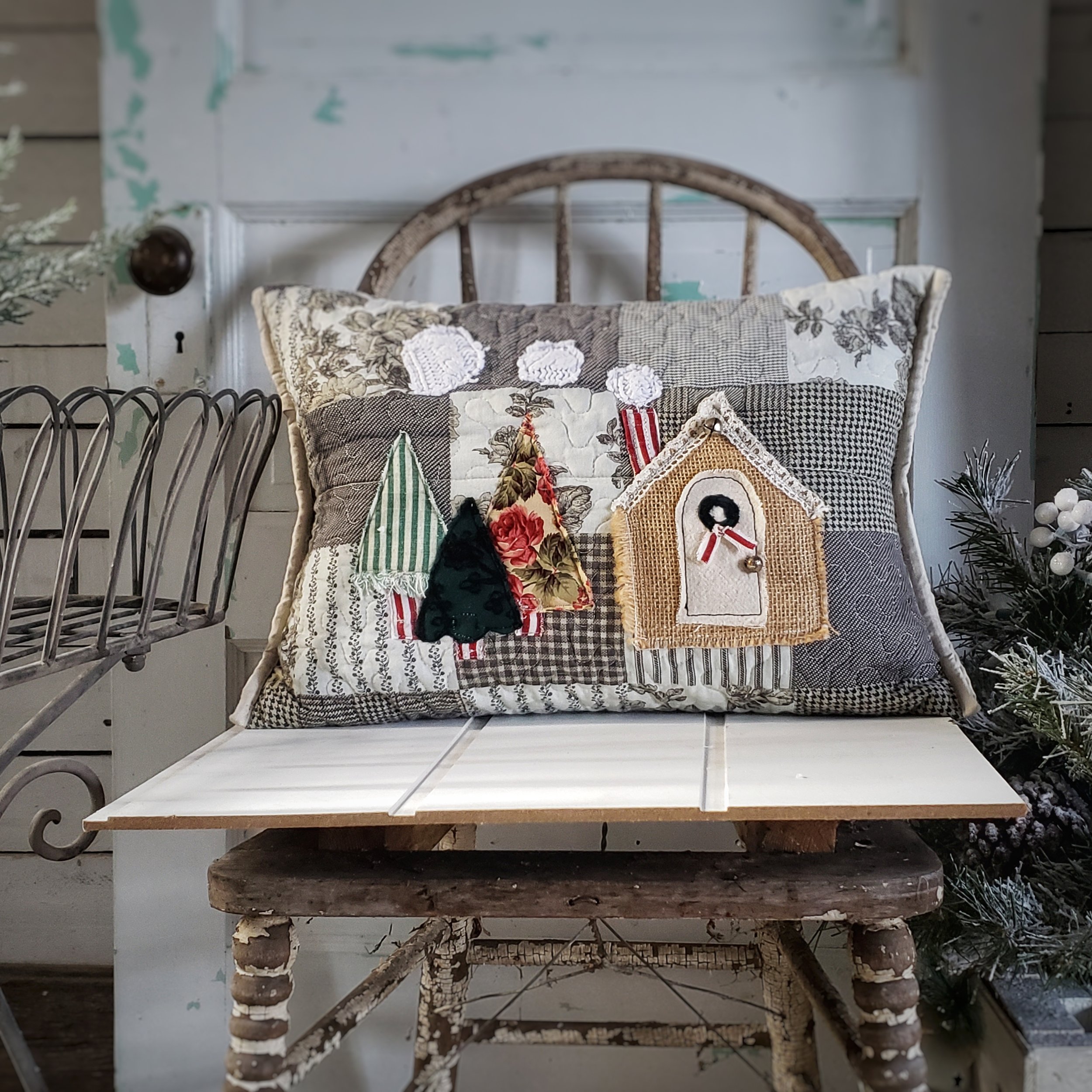 Classic Christmas Cottage Pillow