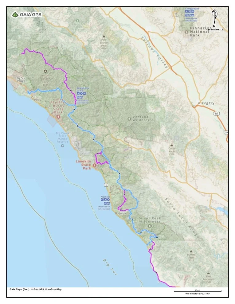 Pink = Condor Trail ; Blue = Alternate Route