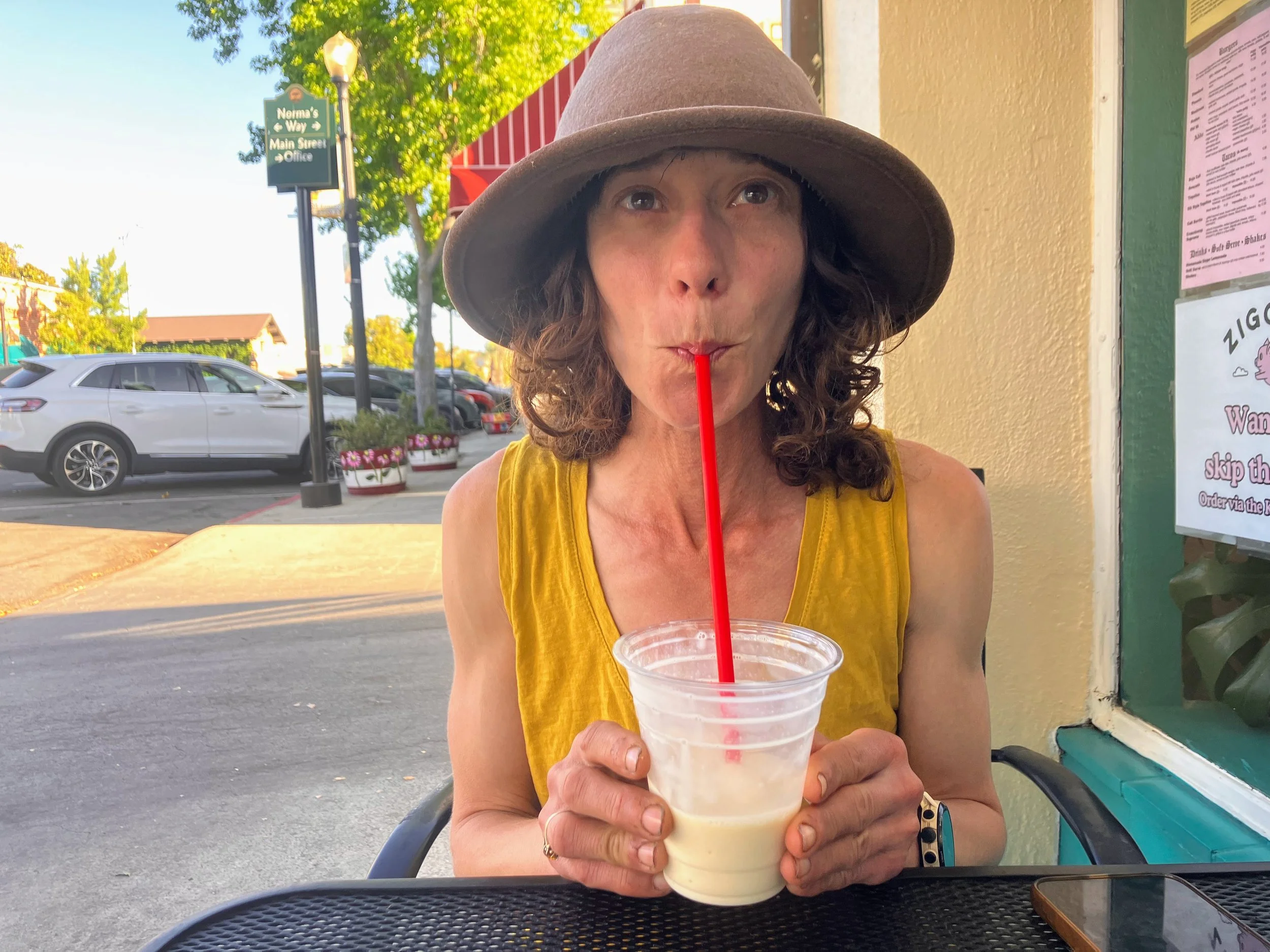  Me enjoying a post trail vegan milkshake 