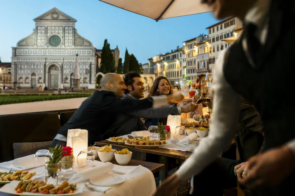 Dinner on the terrace overlooking Piazza Santa Maria Novella.