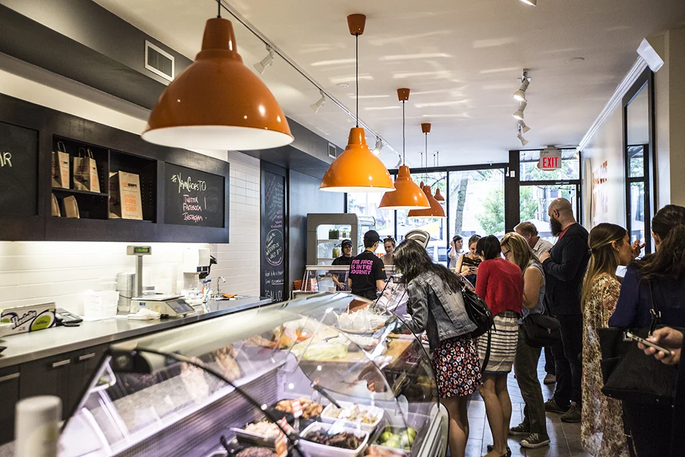 Yam Chops Little Italy Vegetarian Butcher Shop Yam Chops is a vegetarian butcher shop in Little Italy, preparing vegetarian and vegan, plant-based protein alternatives. The shop is decorated with butcher-related equipment like meat scales and cleavers to pay homage to the concept of the shop.
