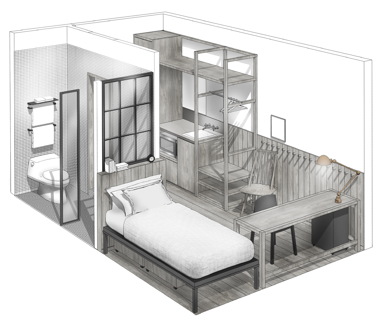 Interior rendering by Yabu Pushelberg .