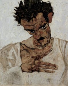 Egon Schiele, Self Portrait with Head Down , 1912. Image Source