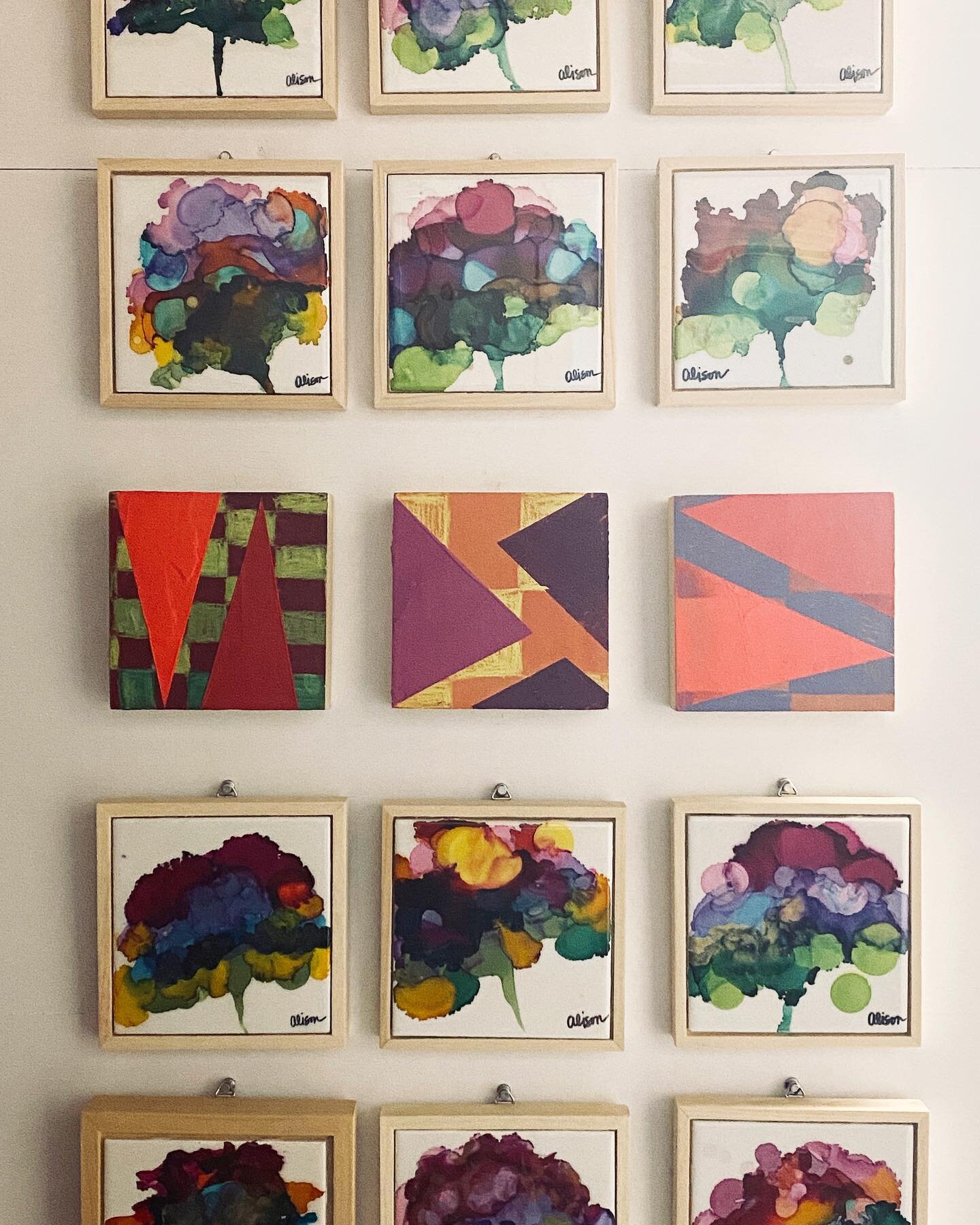 Come check out some new work at Somerville Open Studios this weekend 12-6pm.

@steven_cabral36 and I are at Vernon Street Studios, studio #103 (first floor near bathrooms).

Shown here: Ink Tiles with resin, framed, $85
Steven&rsquo;s work: Mixed med