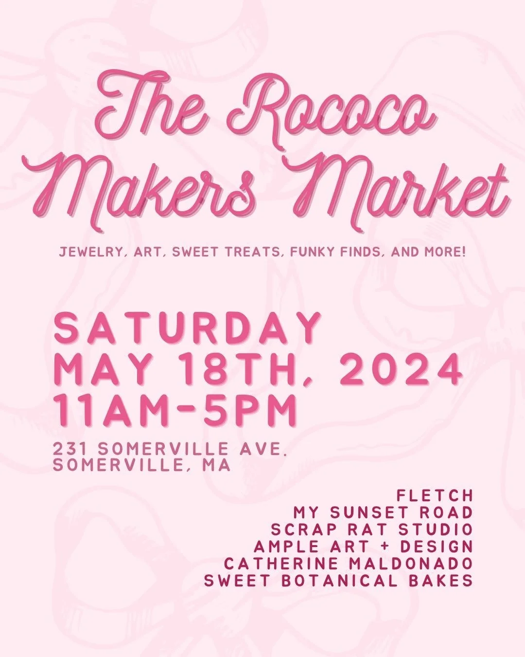 I&rsquo;m thrilled to be included in this upcoming makers market!

The Rococo Makers Market is on the way Saturday, May 18 from 11am - 5pm!
Six talented local makers will be here at our shop + studio space selling their handmade jewelry, paintings, a
