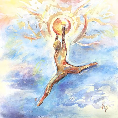 Atlas Dances by Delphine Peller- Acrylic & spray paint on masonite framed 13"x13" $175